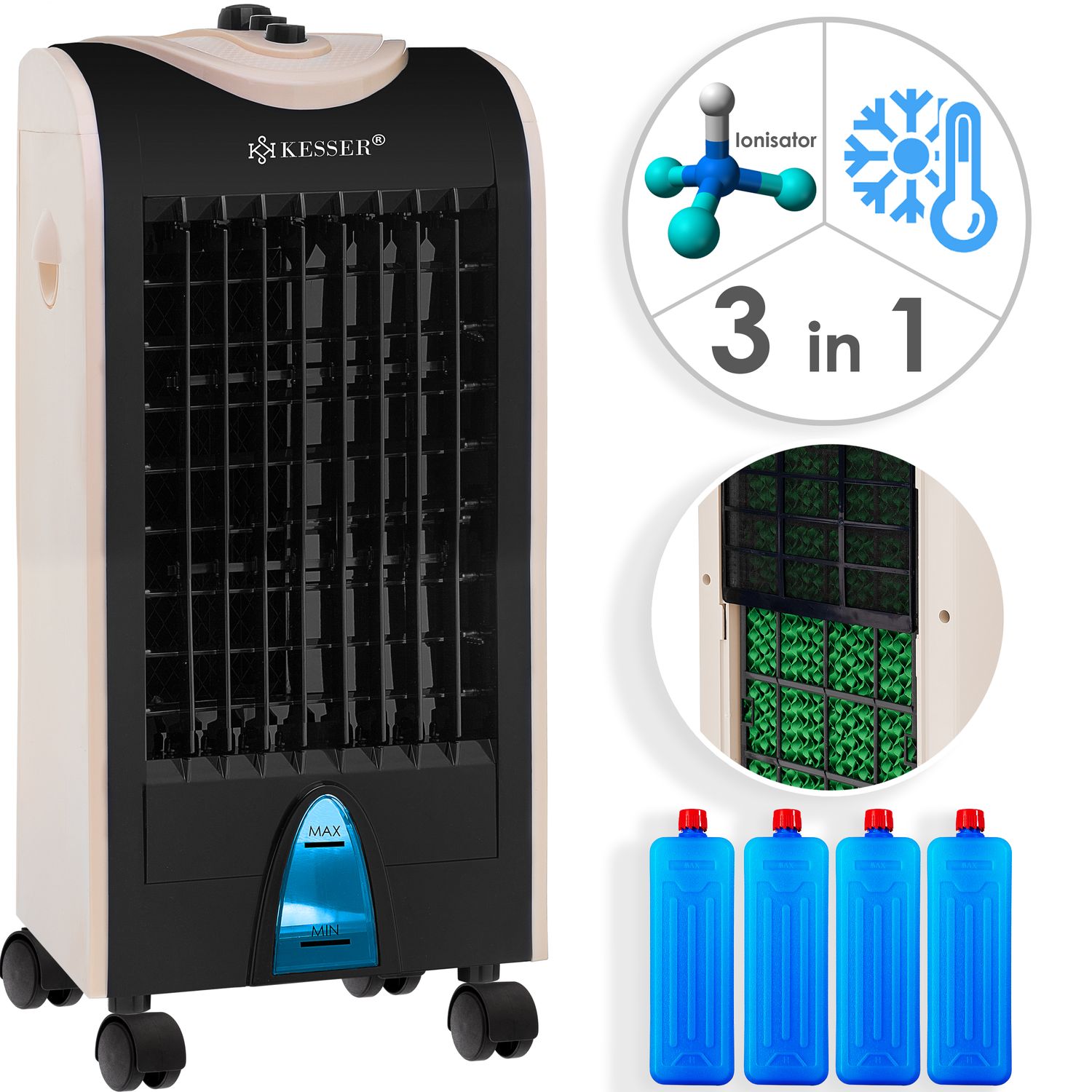 KESSER&reg; 3in1 Mobile Klimaanlage | Klimager&auml;t | Ventilator Klimaanlage | 4L Tank 3 Stufen | Ionisator Luftbefeuchter | Luftk&uuml;hler | - Bild 1