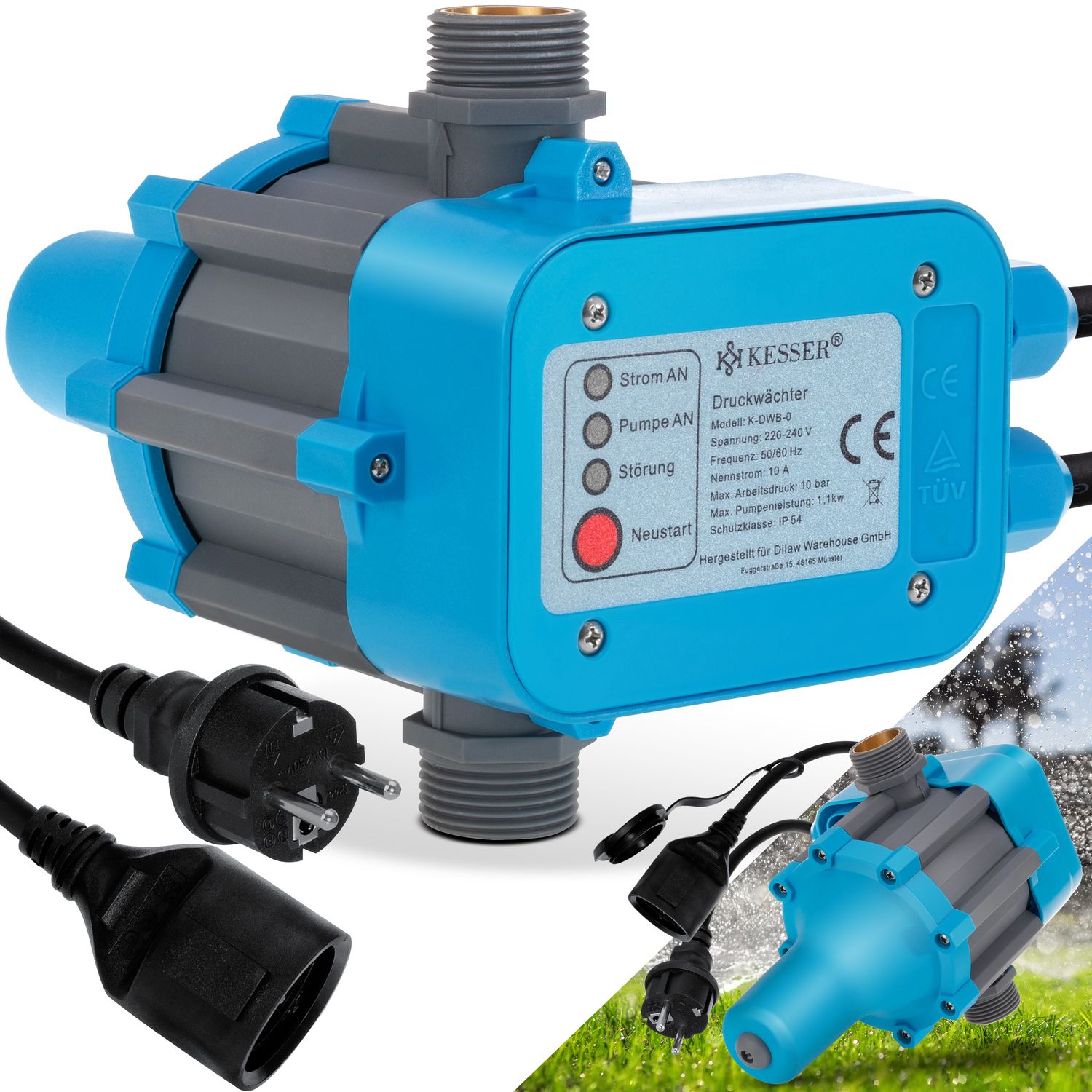 KESSER&reg; Druckschalter Druckw&auml;chter Pumpensteuerung Gartenbew&auml;sserung mit Kabel - Bild 1