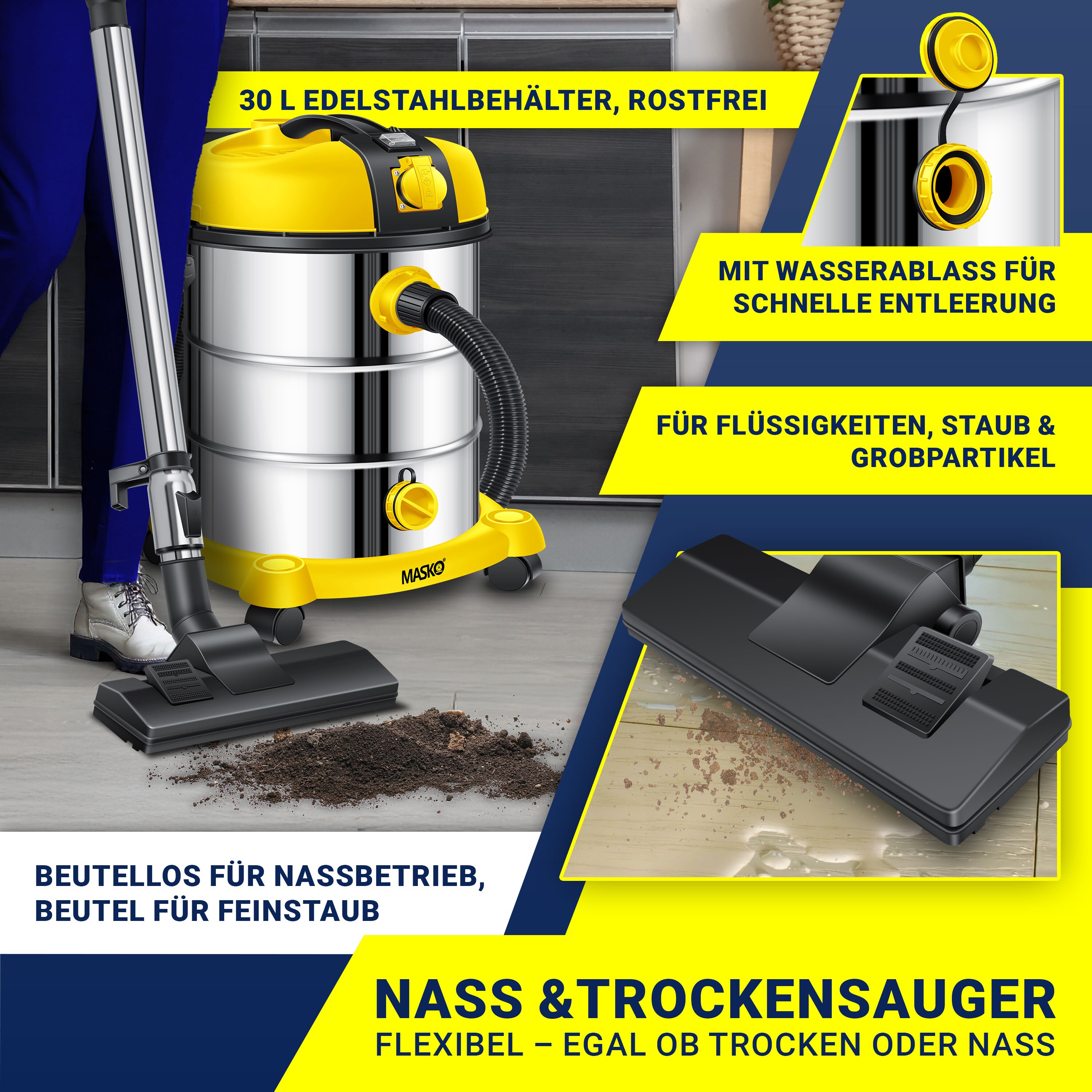 MisterVac Staubsauger-Düsenset – 3-teilig, Kompatibel Mit Karcher K 606DW Industriestaubsauger