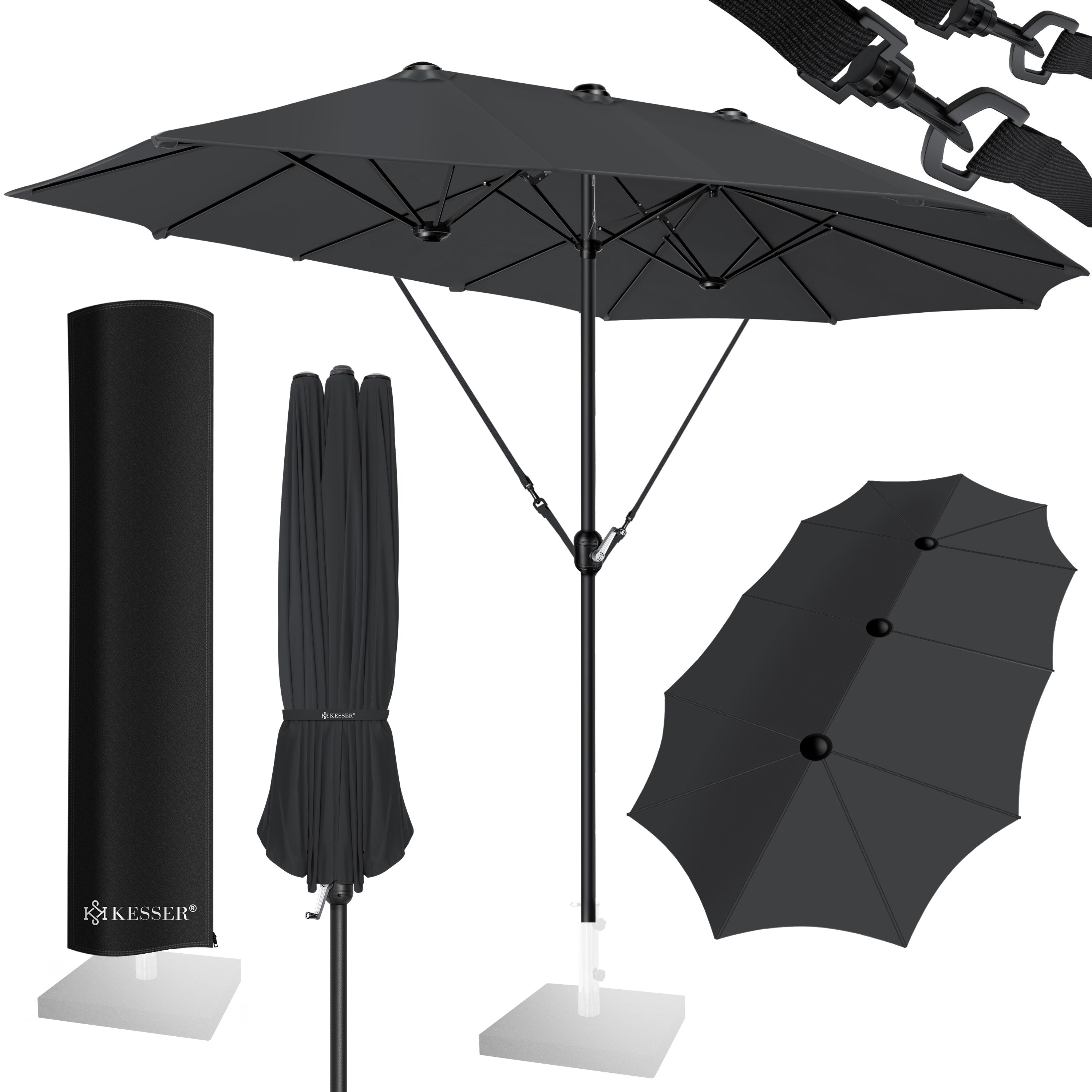 KESSER&reg; Sonnenschirm Doppelsonnenschirm Inkl. Abdeckung + Windsicherung | Gartenschirm | Marktschirm | Terrassenschirm mit Handkurbel | Oval | Aluminium | UV-best&auml;ndig | Wasserabweisend - Bild 1