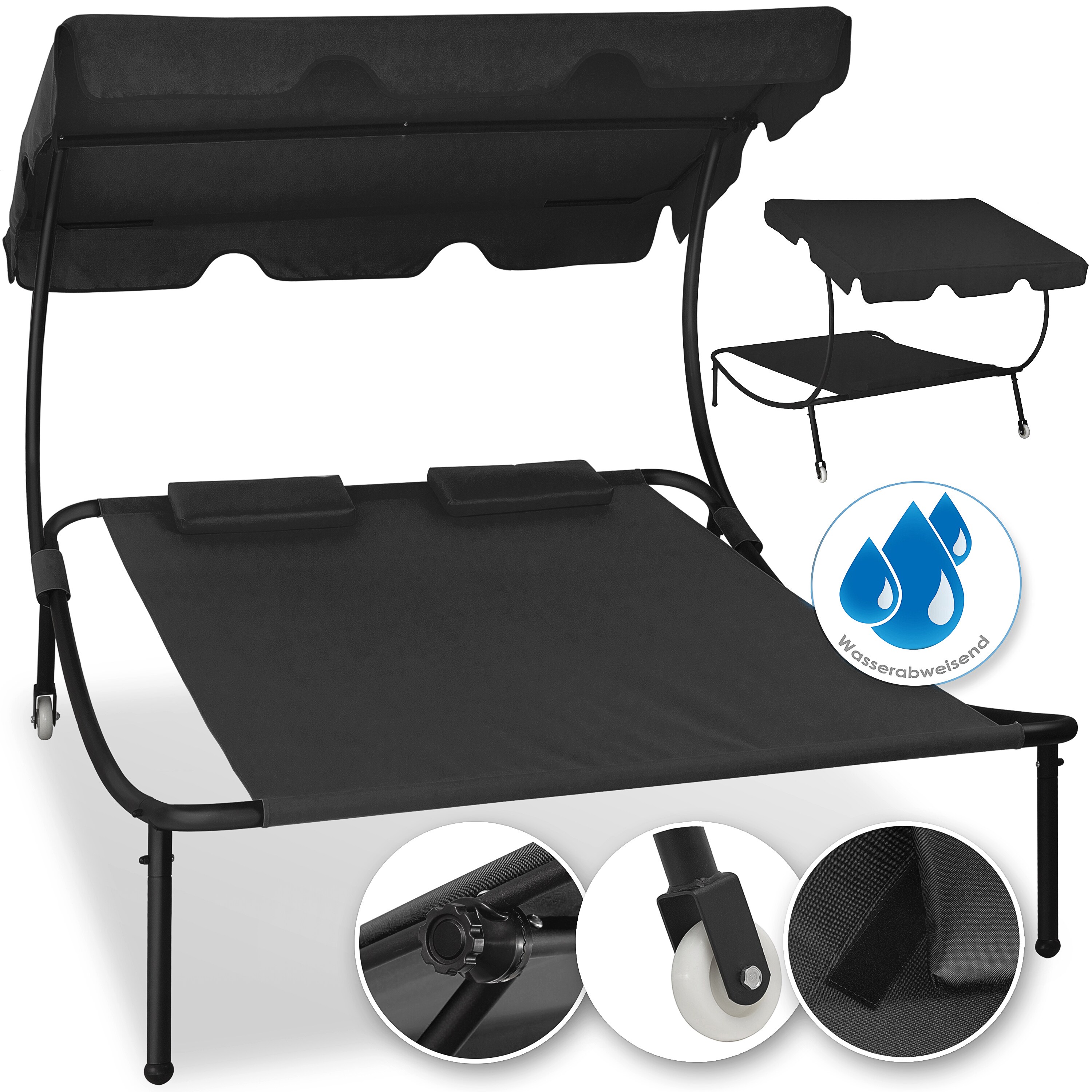KESSER&reg; Doppel-Sonnenliege Doppelliege  | mit Sonnendach und Kopfkissen | f&uuml;r Zwei Personen | mit R&auml;der | Relaxliege | Gartenliege | wetterfest | 200 kg Belastung | 225x 175x 155 cm | - Bild 1