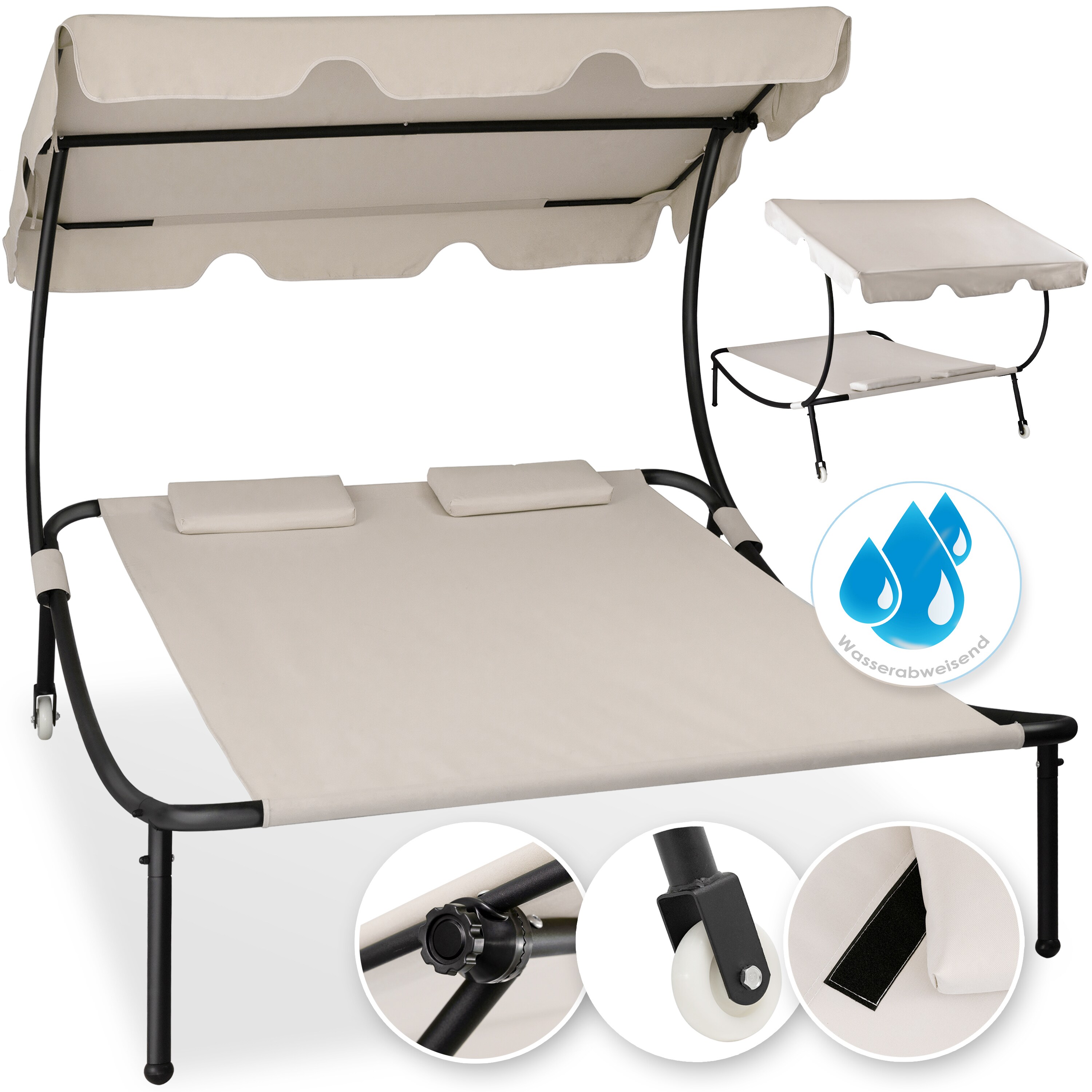 KESSER&reg; Doppel-Sonnenliege Doppelliege  | mit Sonnendach und Kopfkissen | f&uuml;r Zwei Personen | mit R&auml;der | Relaxliege | Gartenliege | wetterfest | 200 kg Belastung | 225x 175x 155 cm | - Bild 1