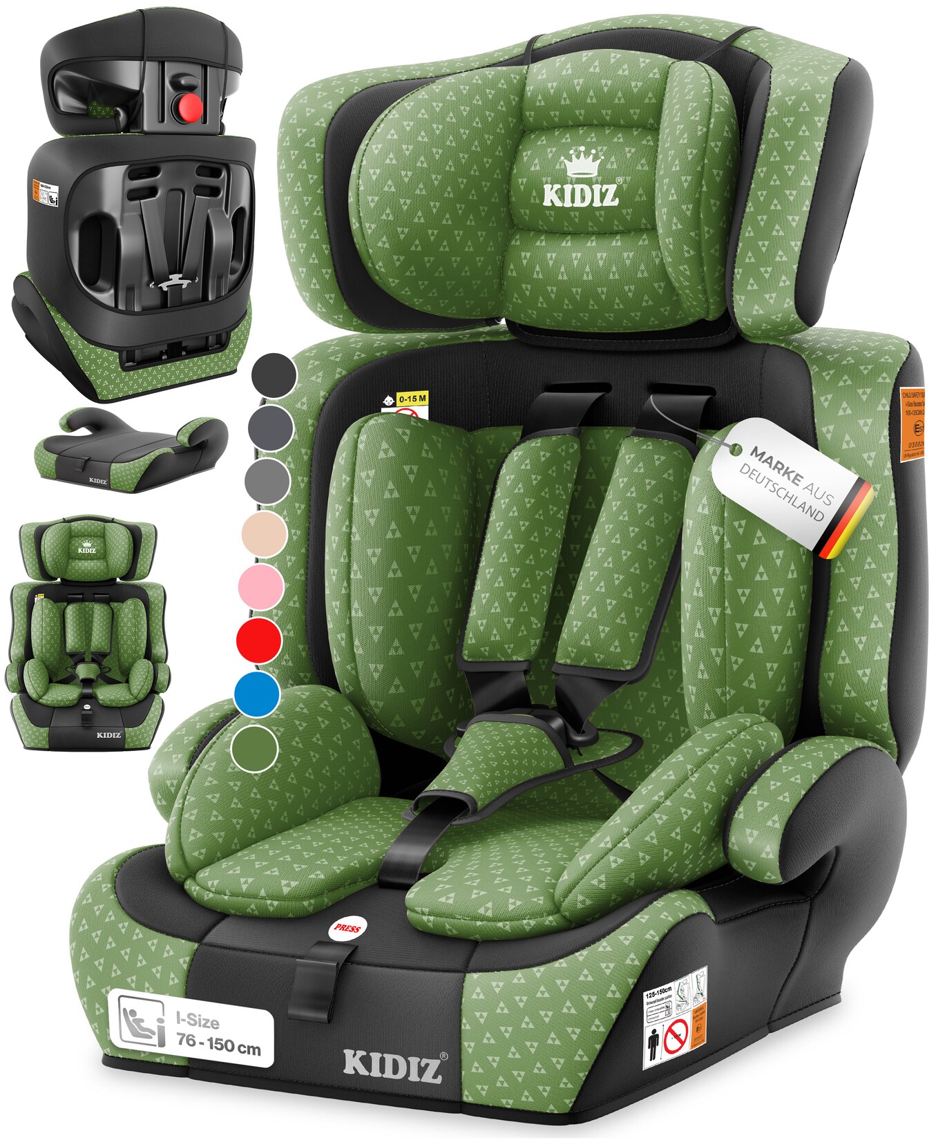 KIDIZ® Autokindersitz Kindersitz Kinderautositz Autositz Sitzschale 9 kg - 36 kg 1-12 Jahre Gruppe 1/2/3 universal zugelassen nach ECE R129/03 6 verschiedenen Farben