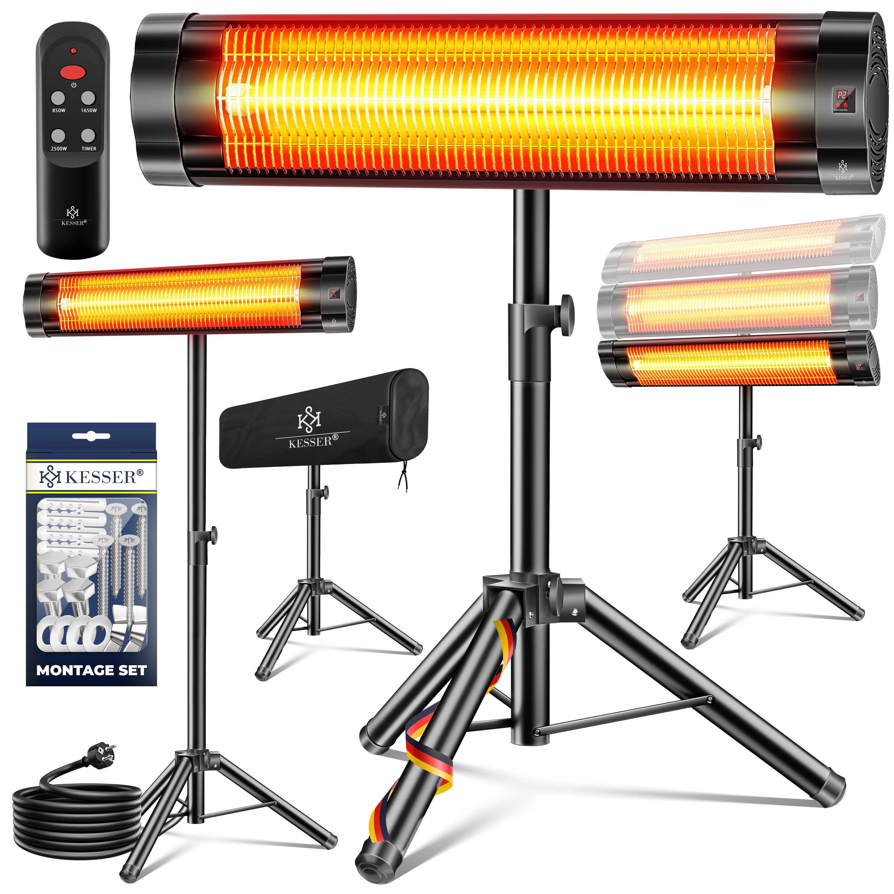 KESSER&reg; Infrarotstrahler Heizstrahler Terrassenstrahler 2500W mit Fernbedienung inkl. Schutzh&uuml;lle h&ouml;henverstellbarem Teleskopstativ Wickeltischstrahler Terrassenheizer Quarzstrahler Infrarot - Bild 1