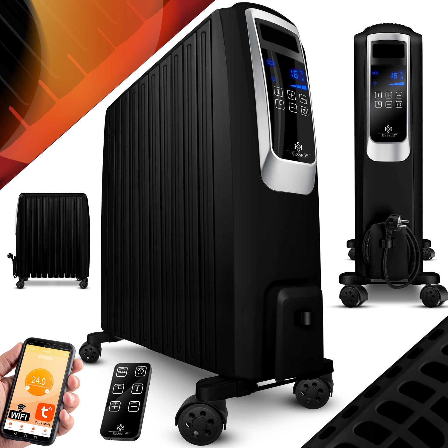 KESSER&reg; &Ouml;lradiator mit WiFi App & Fernbedienung digitalem Display- elektrischer energiesparender Heizk&ouml;rper mit 10 Rippen, Timer Zeitschaltuhr, 4 Heizstufen, Thermostat, Wei&szlig; - Bild 1