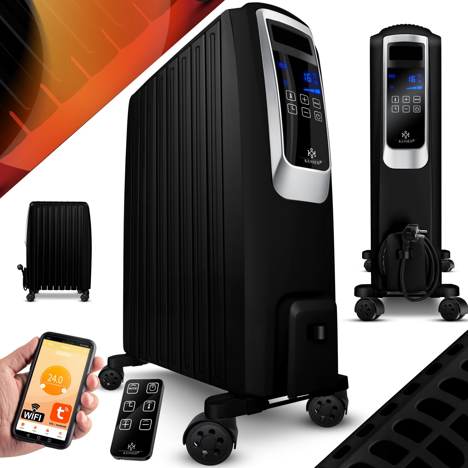 KESSER&reg; &Ouml;lradiator mit WiFi App & Fernbedienung digitalem Display- elektrischer energiesparender Heizk&ouml;rper mit 10 Rippen, Timer Zeitschaltuhr, 4 Heizstufen, Thermostat, Wei&szlig; - Bild 1