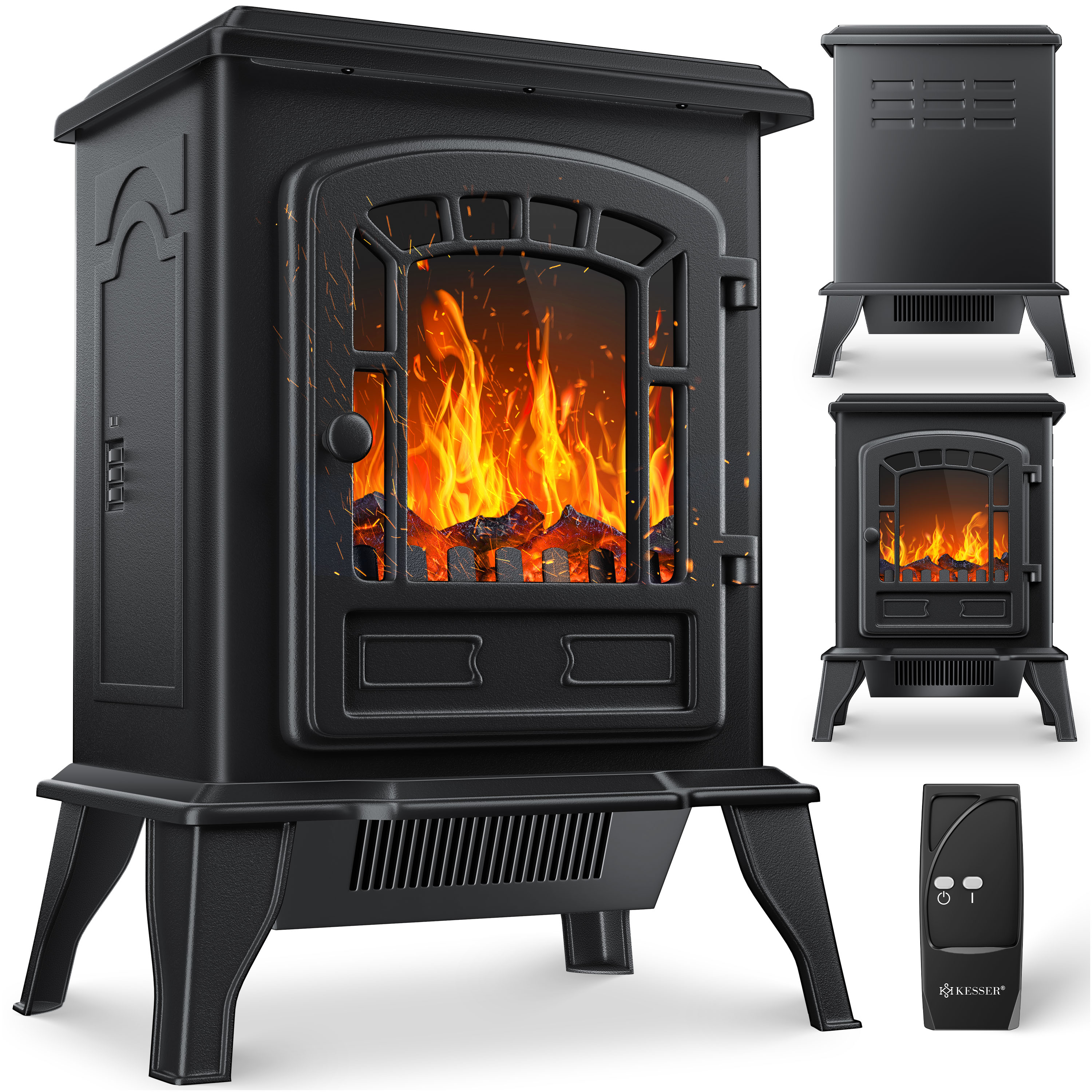 KESSER&reg; Elektrokamin mit Heizl&uuml;fter & Fernbedienung 2000W Elektro Kamin Elektrischer Heizung LED Kaminfeuer Effekt Kaminofen Flammeneffekt Heizer Ofen ger&auml;uscharm regelbar - Bild 1