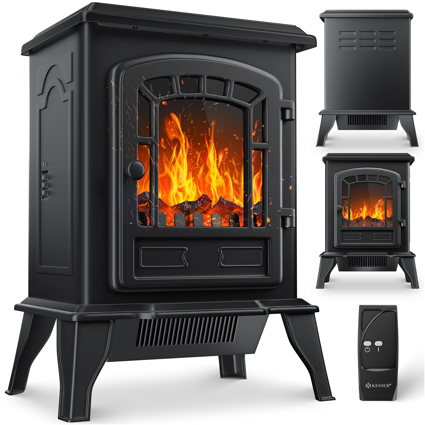 KESSER® Elektrokamin mit Heizlüfter & Fernbedienung 2000W Elektro Kamin Elektrischer Heizung LED Kaminfeuer Effekt Kaminofen Flammeneffekt Heizer Ofen geräuscharm regelbar
