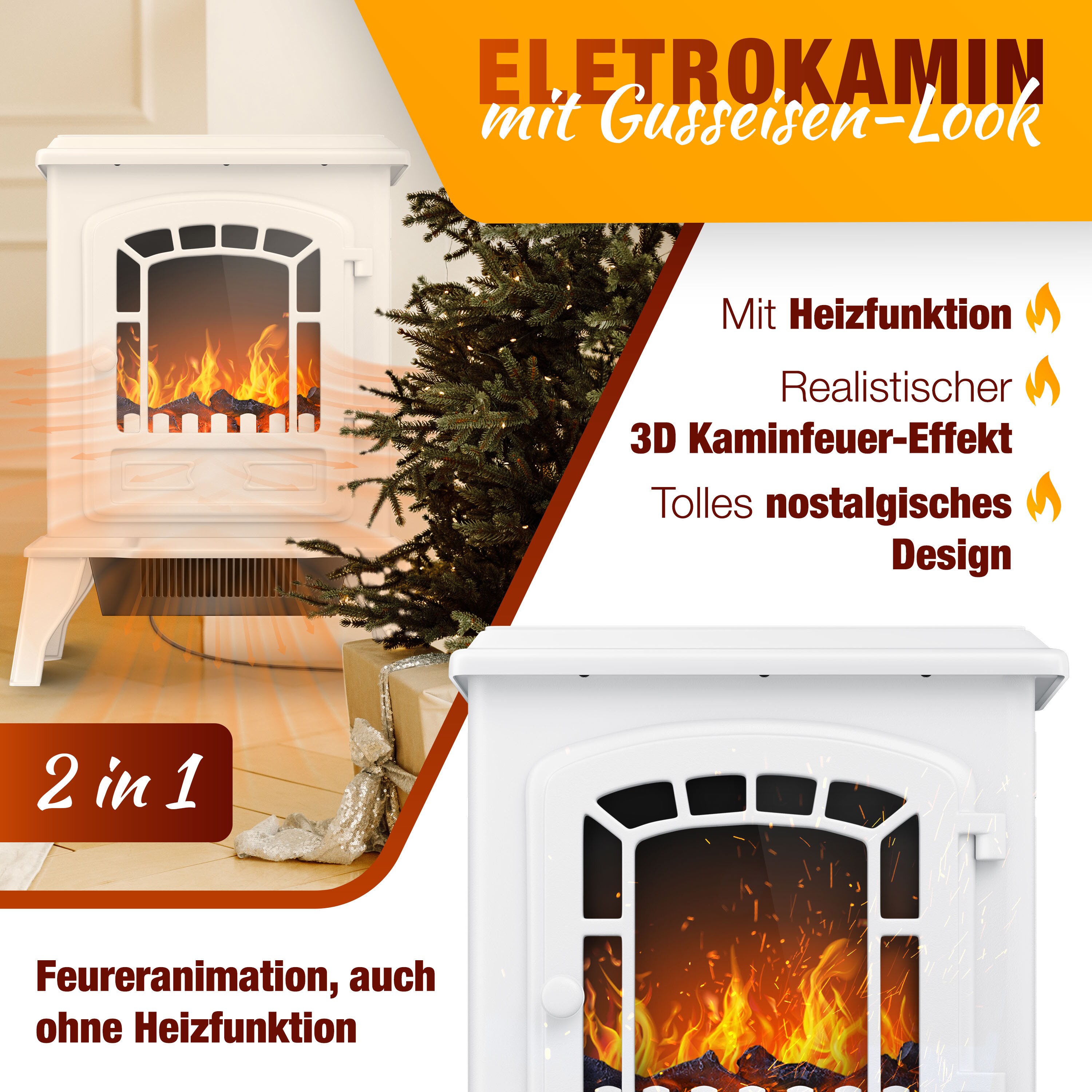 DMS® Elektrokamin Mit Heizlüfter 2000W Elektro Ka Produktbild-Vorschau 11