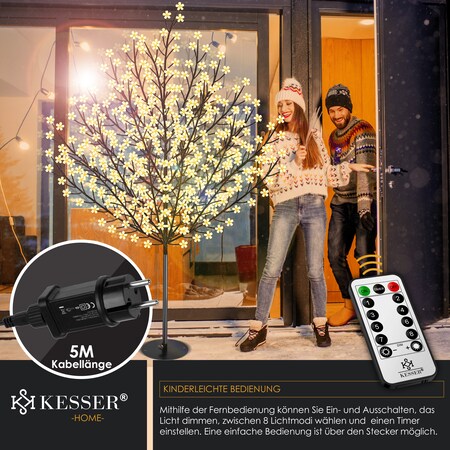 KESSER® Kirschblütenbaum mit Fernbedienung, Lichterbaum Indoor Outdoor  Metallfuß Stabil