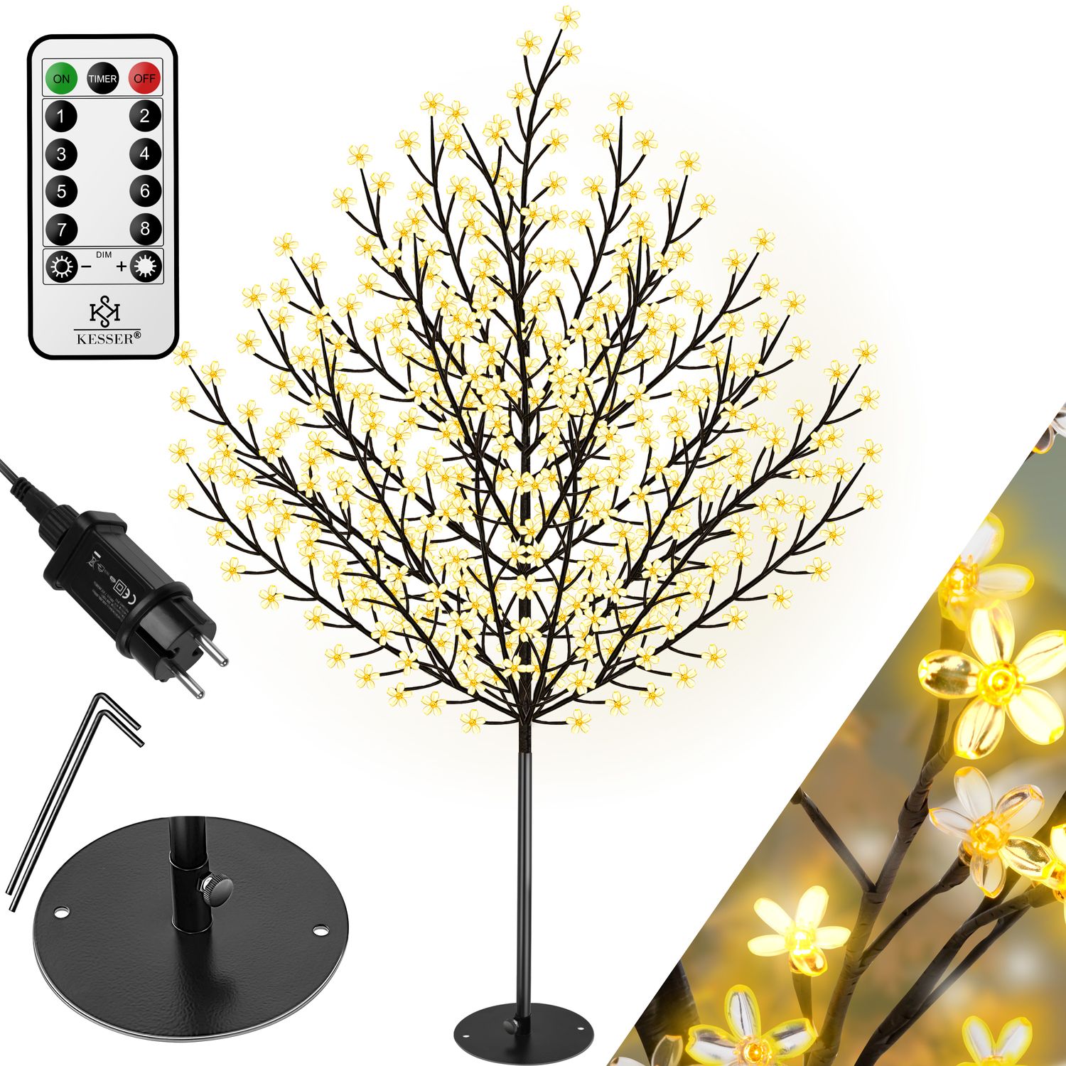 KESSER&reg; Kirschbl&uuml;tenbaum mit Fernbedienung | Lichterbaum Indoor Outdoor Metallfu&szlig; Stabil | Weihnachten Beleuchtung Leuchtbaum  Warmwei&szlig; - Bild 1