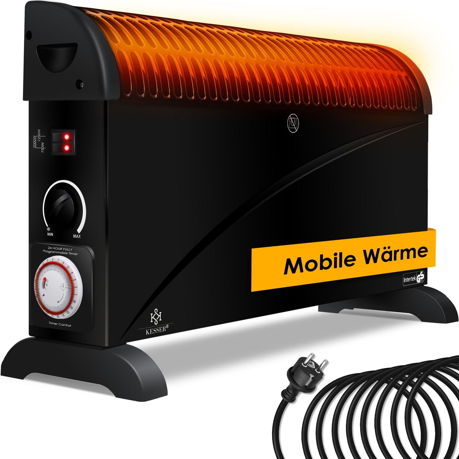 KESSER Konvektor 2000 Watt Heizger&auml;t , 24h Timer | stufenlose Thermosteuerung | Turbo Heizung | 3 Stufen | Tragemulden - Bild 1
