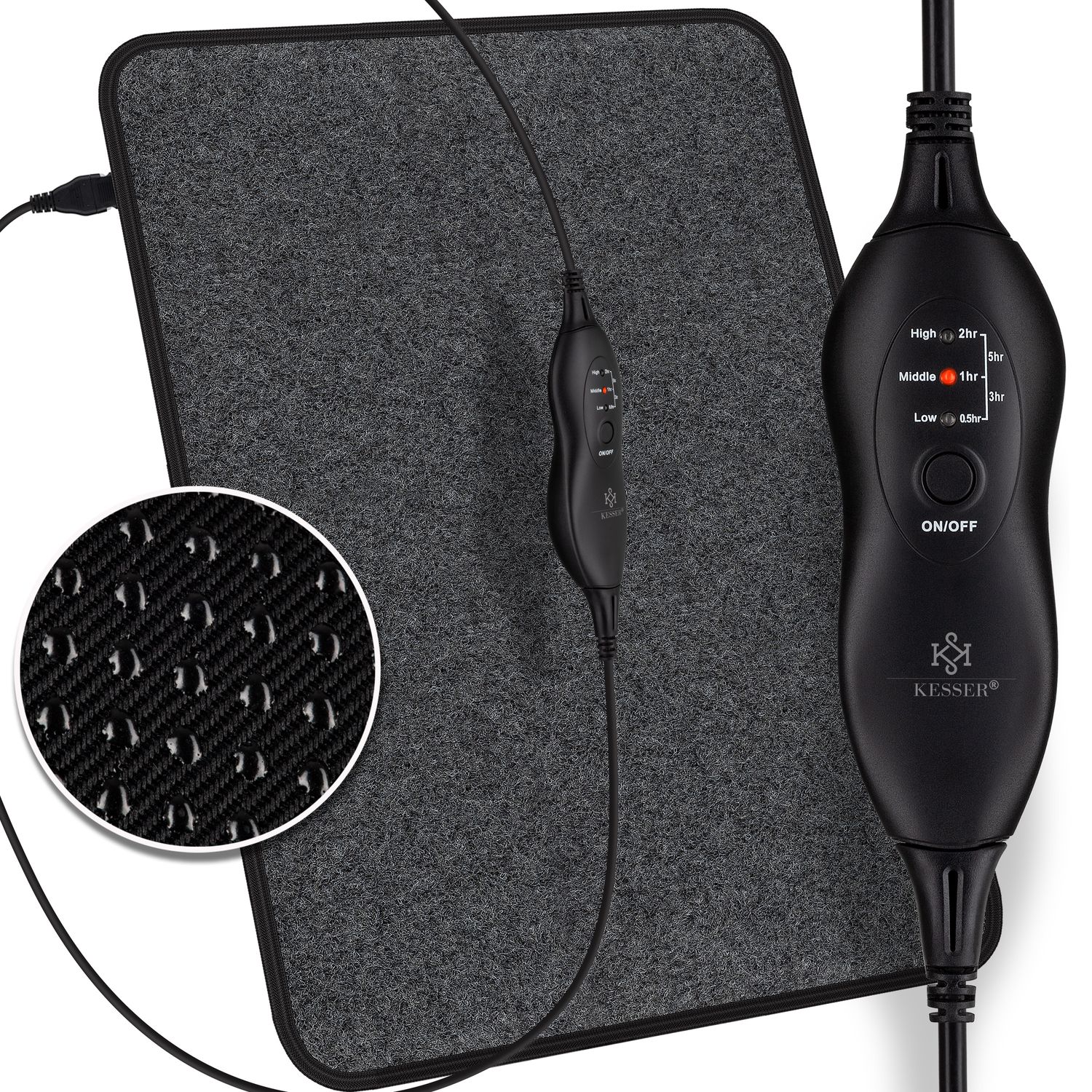 KESSER - Heizmatte, Fu&szlig;heizung, Heizteppich, elektrisch, Heizleistung , Fleece & Polyester, &Uuml;berhitzungsschutz, Anti-Rutsch-Beschichtung, anthrazit - Bild 1