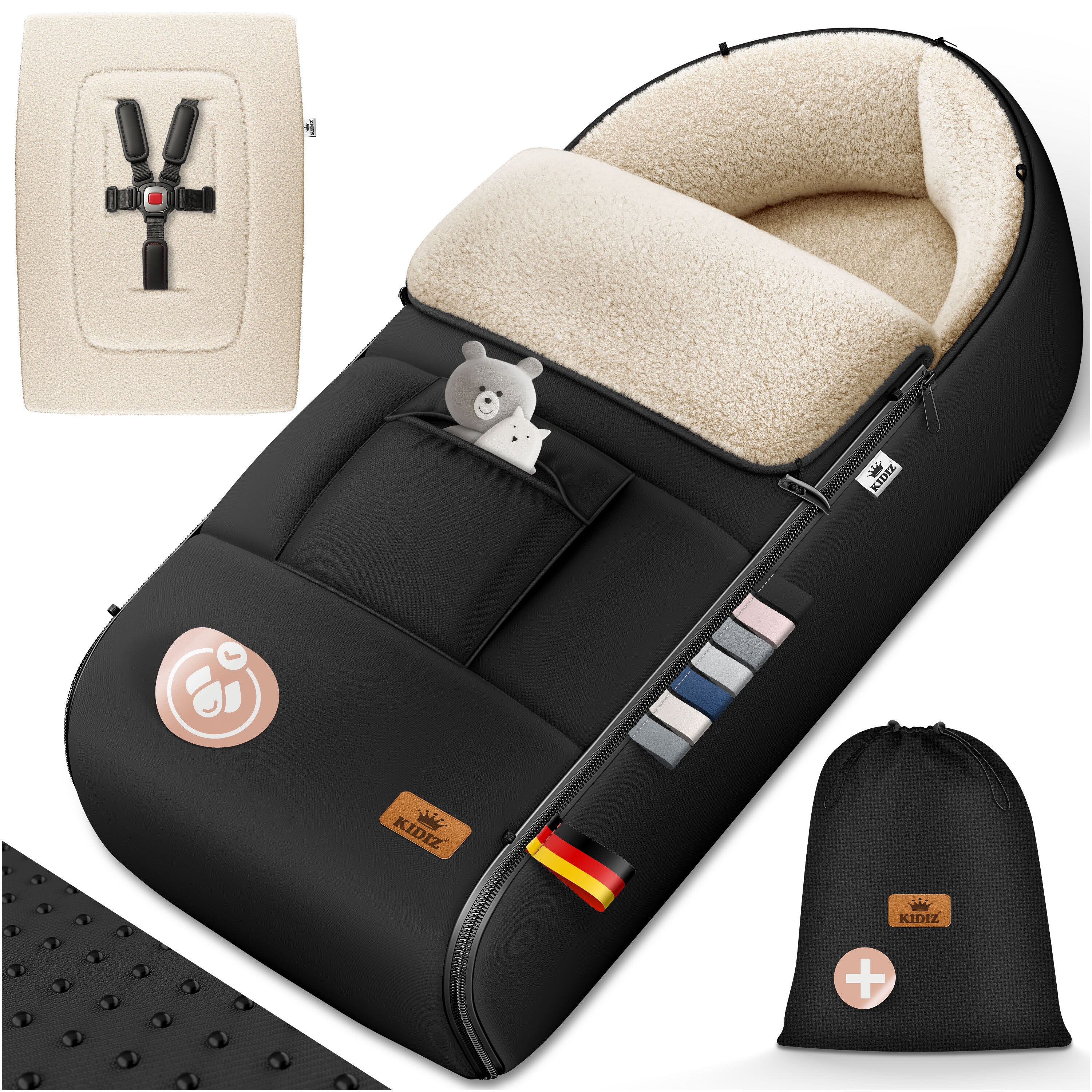 KIDIZ&reg; Babyfu&szlig;sack Baby Fu&szlig;sack Winterfu&szlig;sack Babyschale mit Rei&szlig;verschluss Kuschelsack Babydecke Kinderwagen waschbar verschlie&szlig;barer Kopfteil, Tasche, passend f&uuml;r alle Kinderwagen - Bild 1