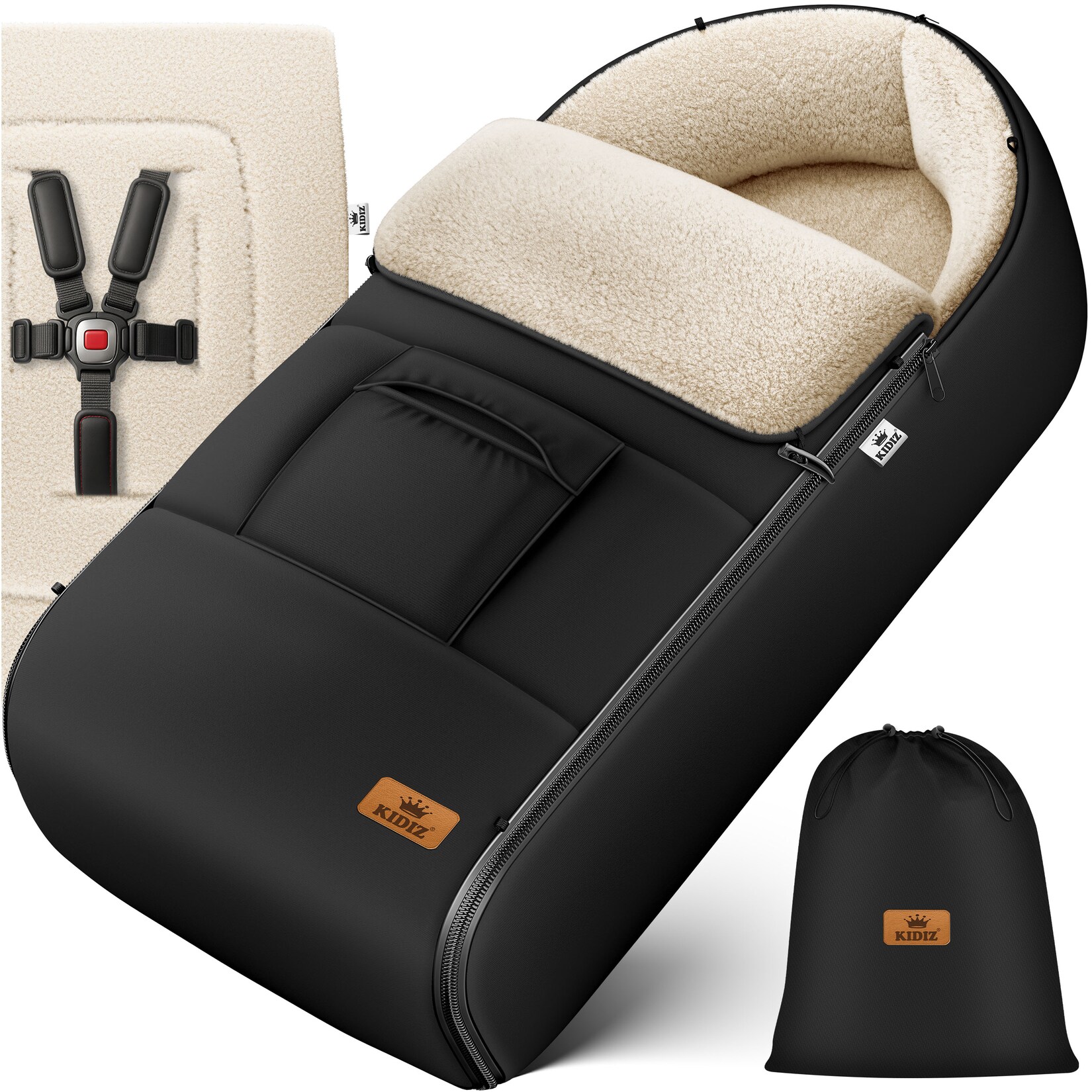 KIDIZ® Babyfußsack Baby Fußsack Winterfußsack Babyschale mit Reißverschluss Kuschelsack Babydecke Kinderwagen waschbar verschließbarer Kopfteil, Tasche, passend für alle Kinderwagen