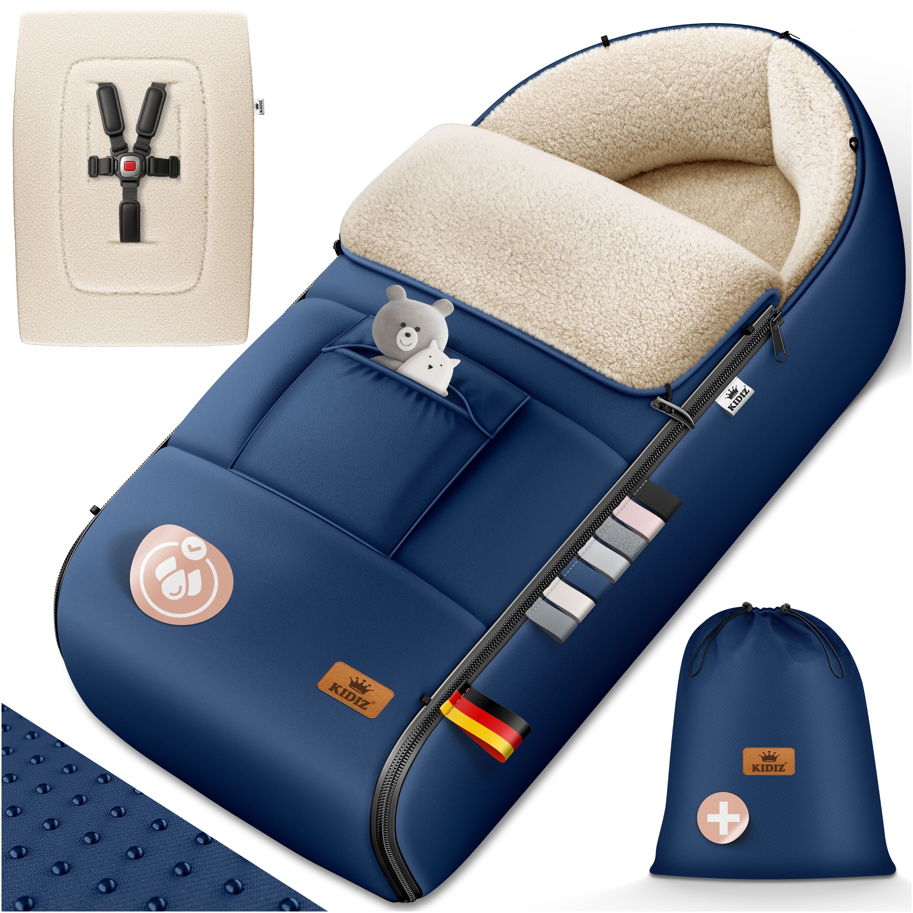 KIDIZ&reg; Babyfu&szlig;sack Baby Fu&szlig;sack Winterfu&szlig;sack Babyschale mit Rei&szlig;verschluss Kuschelsack Babydecke Kinderwagen waschbar verschlie&szlig;barer Kopfteil, Tasche, passend f&uuml;r alle Kinderwagen - Bild 1