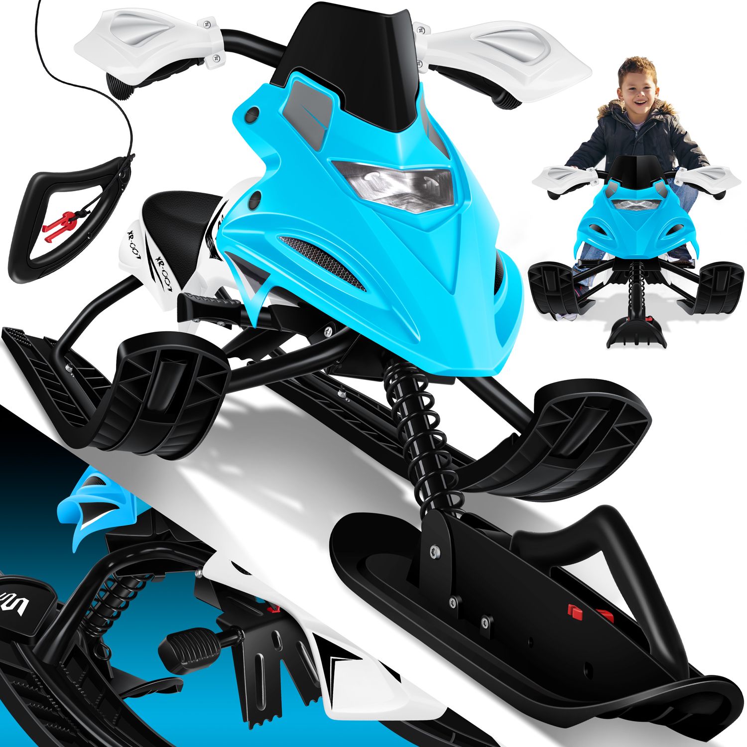 KESSER&reg; Lenkschlitten mit 2 Fu&szlig;bremsen | Automatisches Zugseil | Federung | Kufenlenkung | Bob Kinderschlitten Rodel Schlitten | Skiboblenkschlitten | - Bild 1