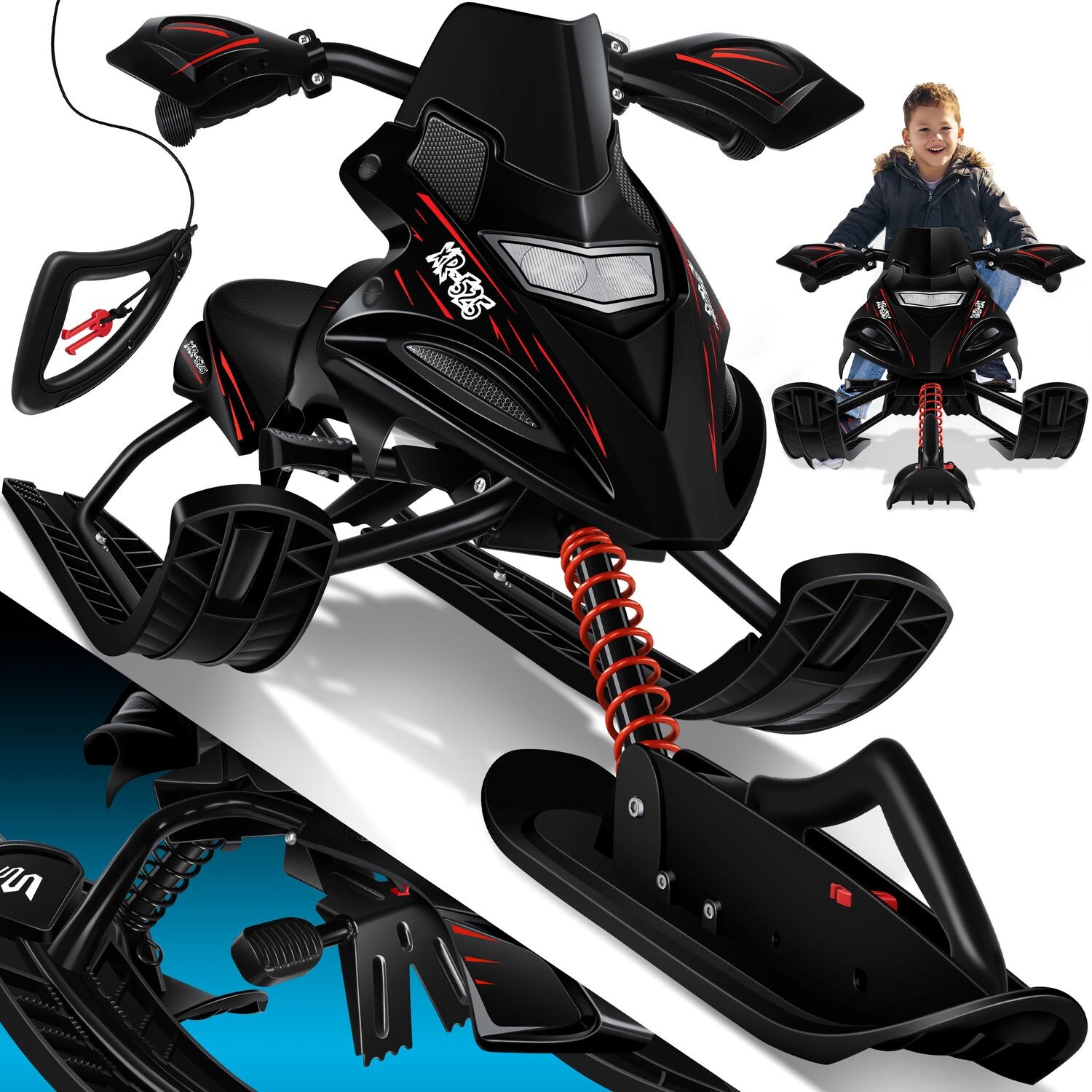 KESSER® Lenkschlitten mit 2 Fußbremsen   Automatisches Zugseil   Federung   Kufenlenkung   Bob Kinderschlitten Rodel Schlitten   Skiboblenkschlitten | 04260598879082