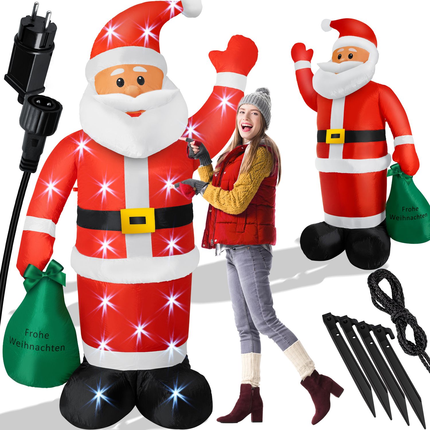 KESSER&reg; Aufblasbarer Weihnachtsmann XXL LED beleuchtet inkl. Befestigungsmaterial Weihnachtsdekoration Weihnachtsdeko  Figur , ger&auml;uscharmes Gebl&auml;se,  Nikolaus Santa witterungsbest&auml;ndig IP44 - Bild 1