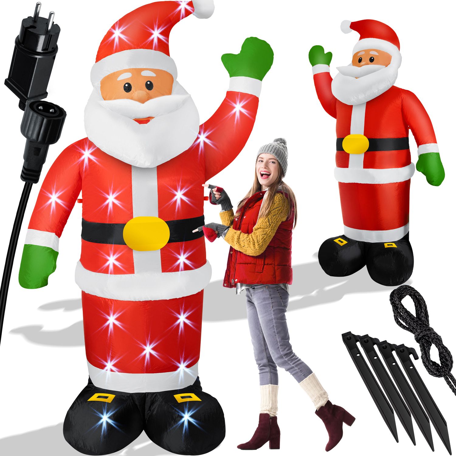KESSER&reg; Aufblasbarer Weihnachtsmann XXL LED beleuchtet inkl. Befestigungsmaterial Weihnachtsdekoration Weihnachtsdeko  Figur , ger&auml;uscharmes Gebl&auml;se,  Nikolaus Santa witterungsbest&auml;ndig IP44 - Bild 1