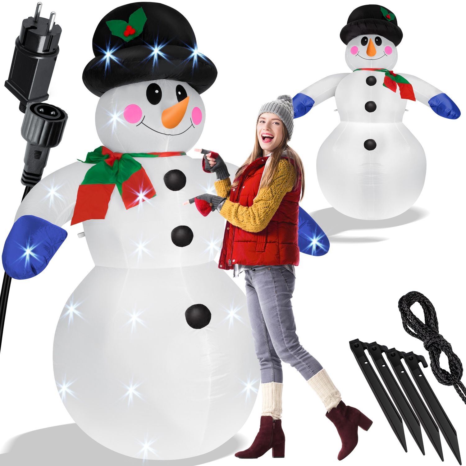 KESSER&reg; Aufblasbarer Schneemann XXL 240cm LED-Beleuchtung mit Befestigungsmaterial & ger&auml;uscharmen Gebl&auml;se Deko Weihnachts-Figur Weihnachten Weihnachtsdekoration Innen & Au&szlig;en Witterungsbest&auml;ndig IP44 - Bild 1