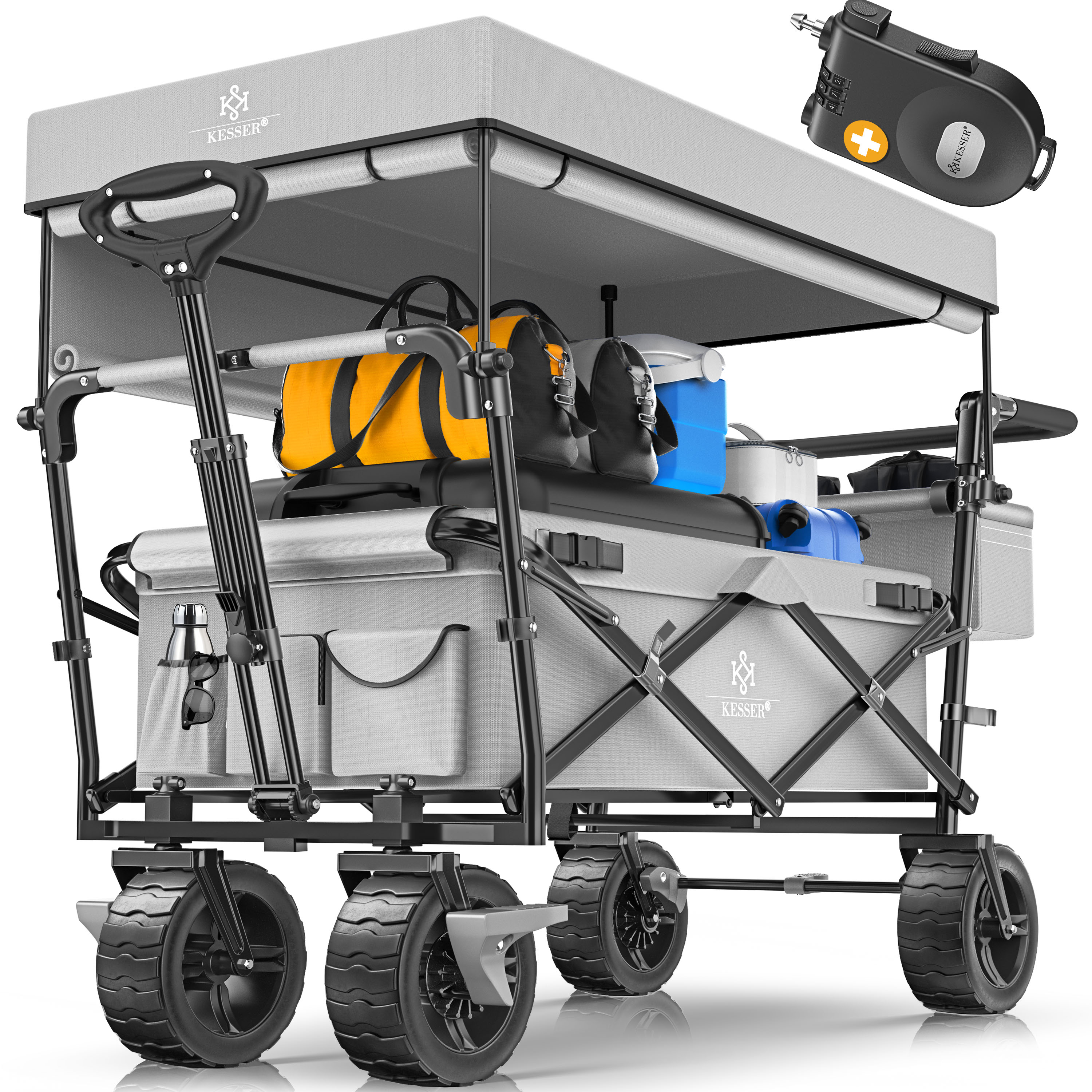 KESSER&reg; Bollerwagen faltbar GT9000 Handwagen mit Dach | Transportwagen max. belastbar bis 150kg mit Hartgummi-R&auml;der & Feststellbremsen (Vorne & Hinten) | Inkl. Schloss, Abdeckung, Wetter & Sichtschutz - Bild 1