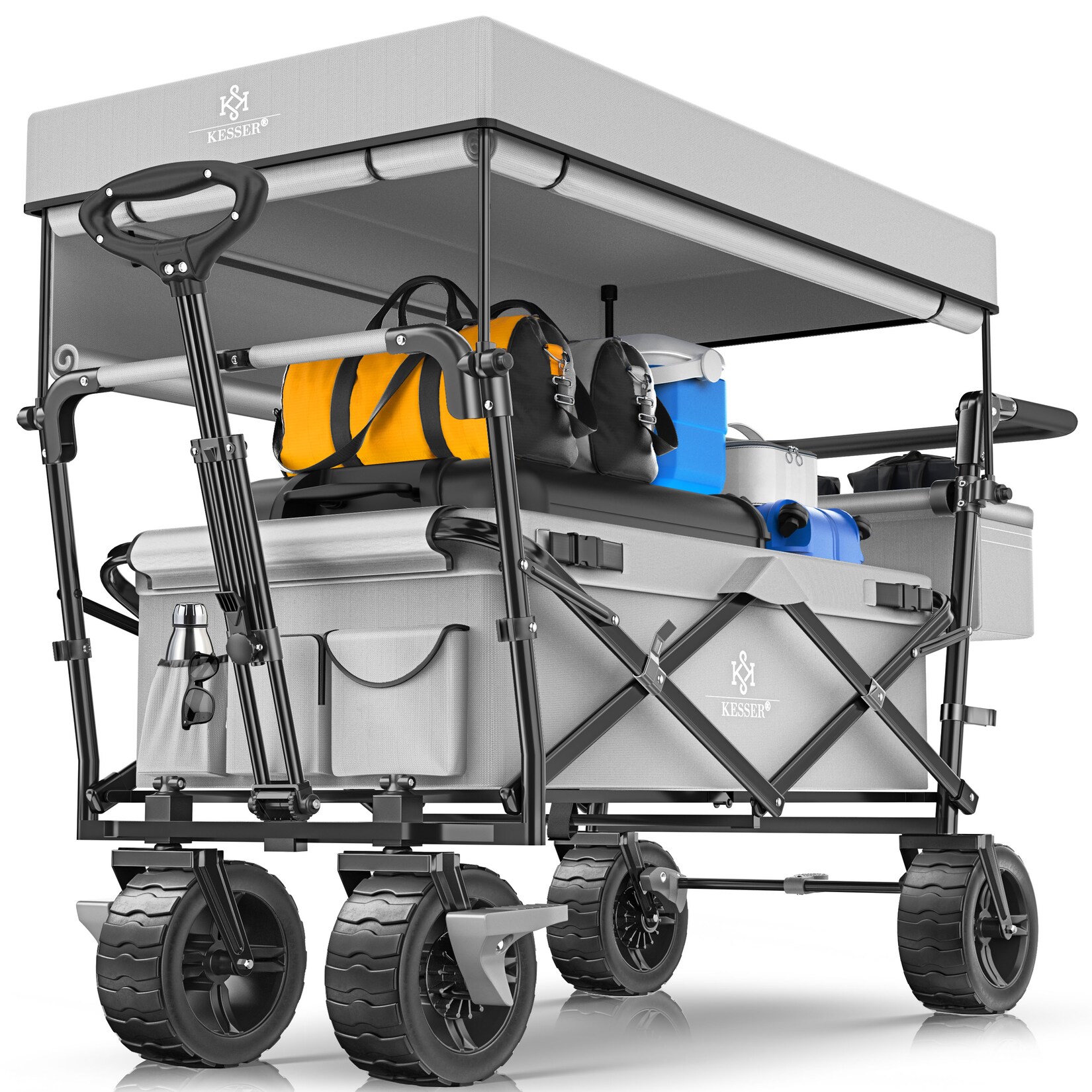 KESSER® Bollerwagen faltbar GT9000 Handwagen mit Dach Transportwagen max. belastbar bis 150kg mit Hartgummi-Räder & Feststellbremsen (Vorne & Hinten) Inkl. Abdeckung, Wetter & Sichtschutz