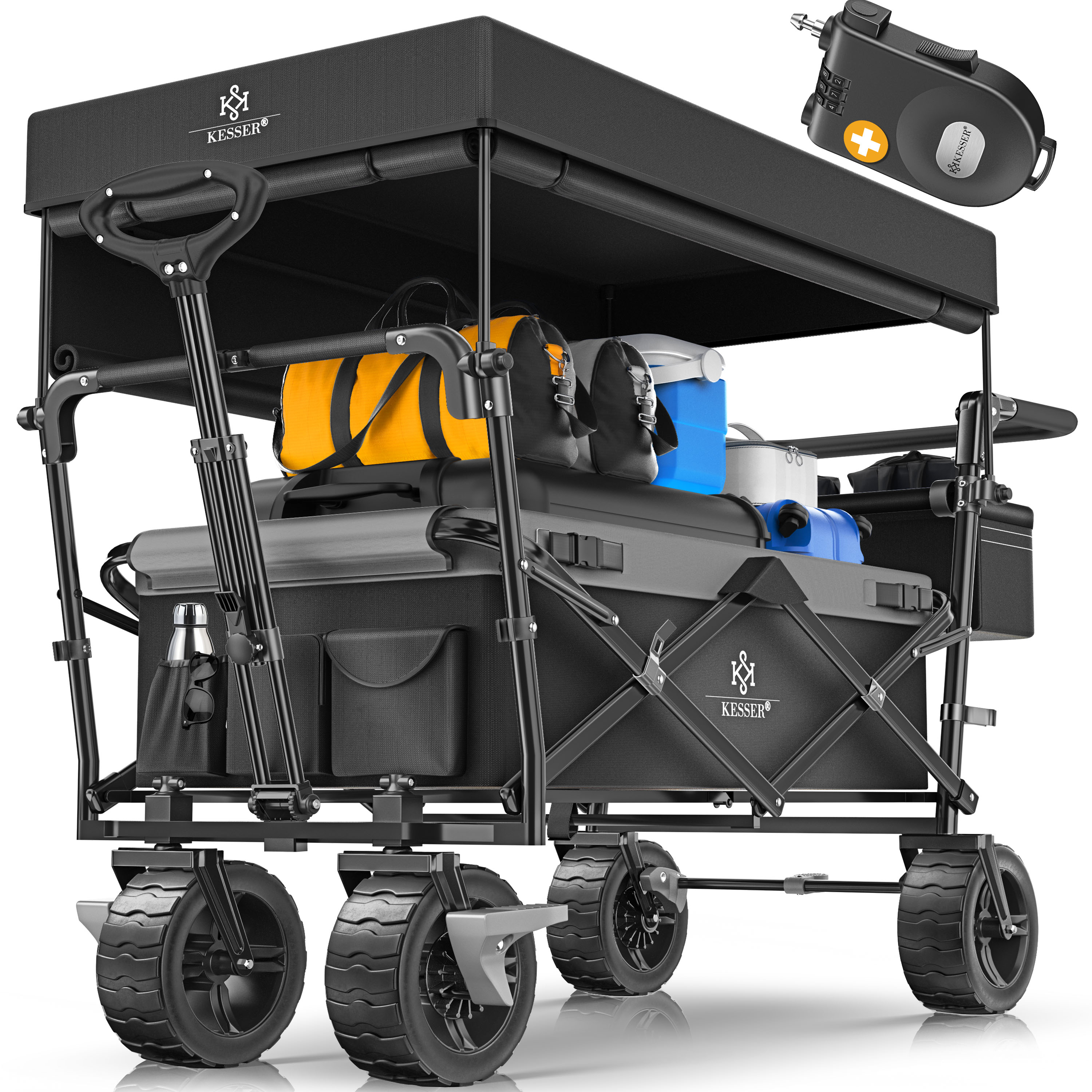 KESSER&reg; Bollerwagen faltbar GT9000 Handwagen mit Dach | Transportwagen max. belastbar bis 150kg mit Hartgummi-R&auml;der & Feststellbremsen (Vorne & Hinten) | Inkl. Schloss, Abdeckung, Wetter & Sichtschutz - Bild 1