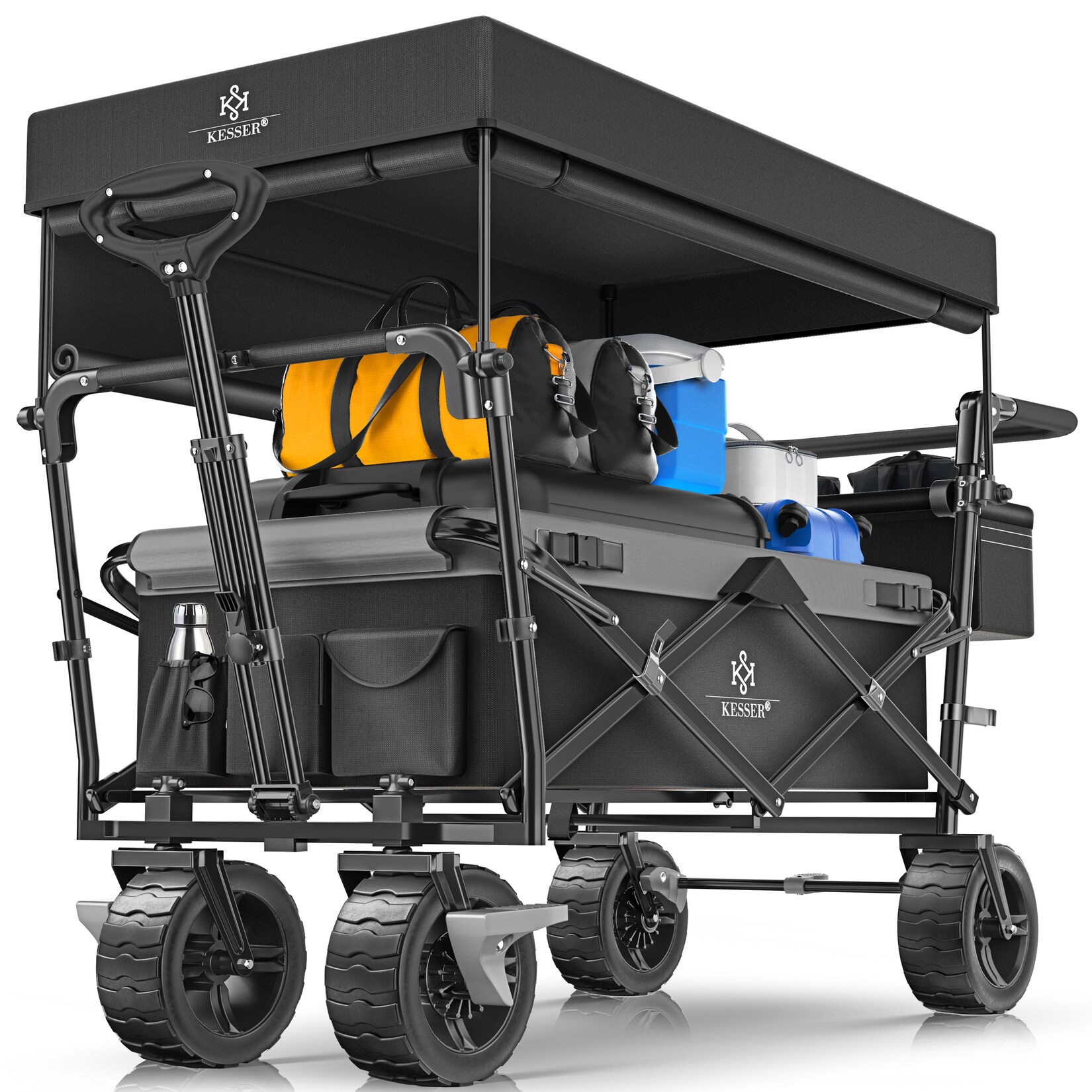 KESSER® Bollerwagen faltbar GT9000 Handwagen mit Dach Transportwagen max. belastbar bis 150kg mit Hartgummi-Räder & Feststellbremsen (Vorne & Hinten) Inkl. Abdeckung, Wetter & Sichtschutz