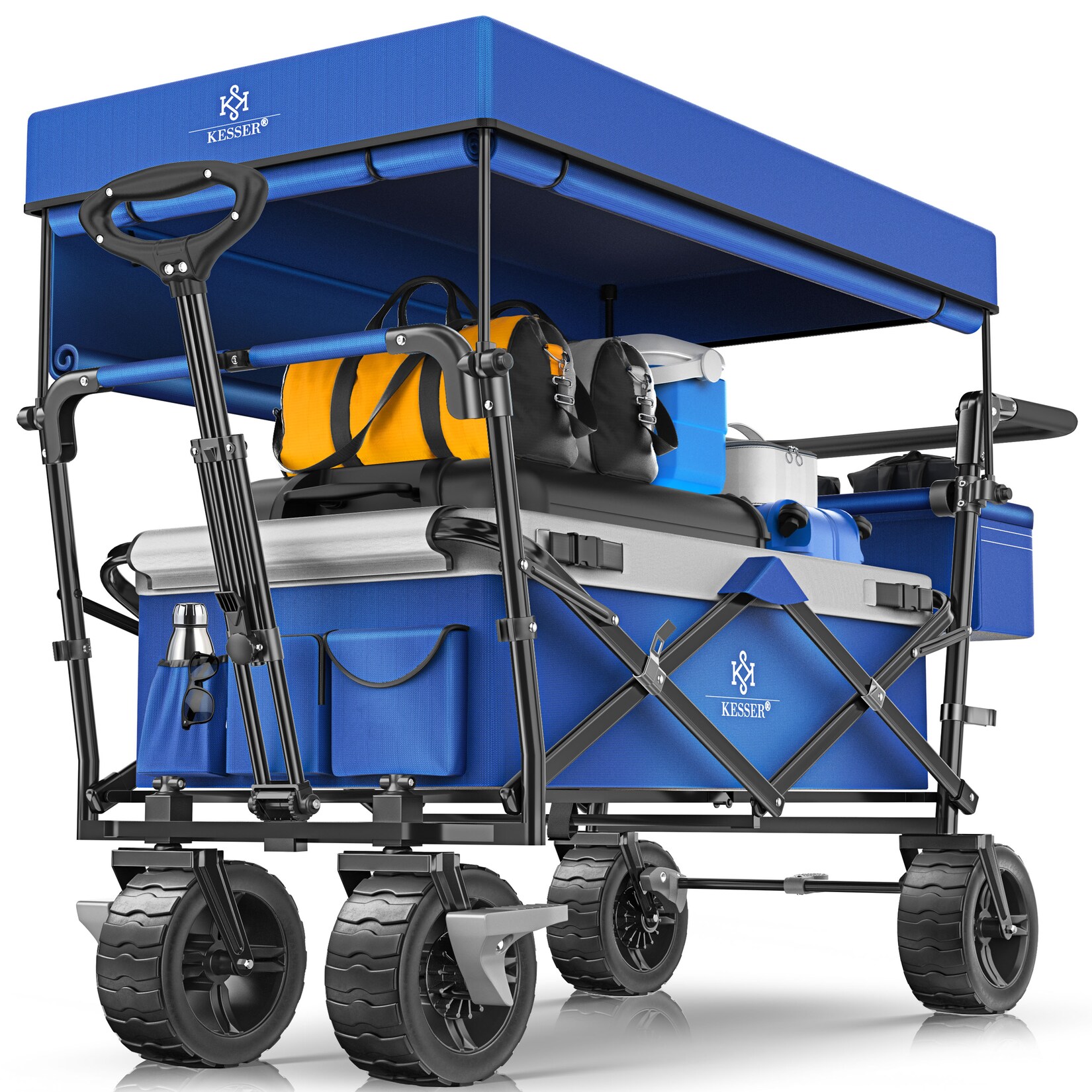 KESSER® Bollerwagen faltbar GT9000 Handwagen mit Dach Transportwagen max. belastbar bis 150kg mit Hartgummi-Räder & Feststellbremsen (Vorne & Hinten) Inkl. Abdeckung, Wetter & Sichtschutz