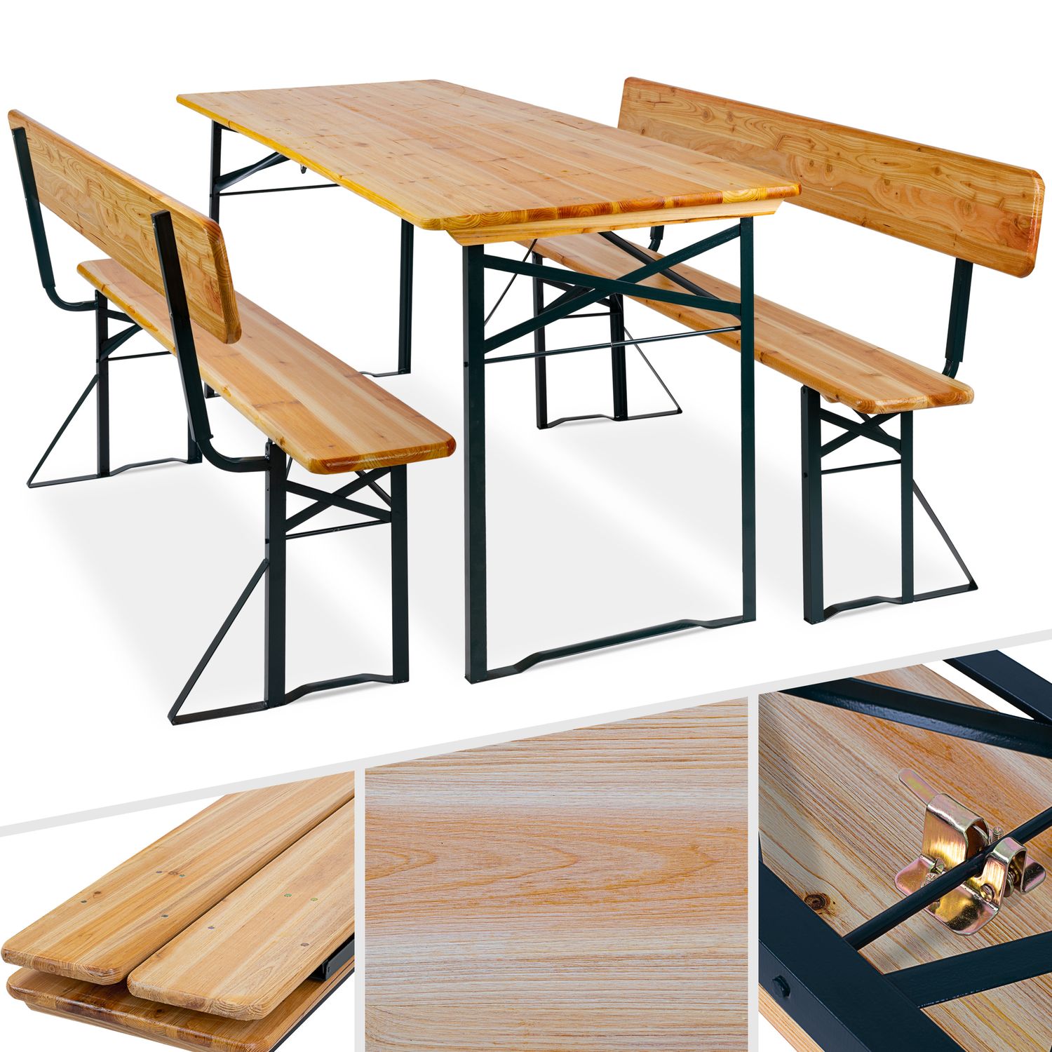 KESSER&reg; Bierzeltgarnitur mit lehne & breiter Tisch 170x70cm  | 3 teilig Gartenm&ouml;bel-Set | Klappbar 2X Bierb&auml;nke mit R&uuml;ckenlehne 1x Biertisch | Festzeltgarnitur Biertisch Stehtisch  Sitzgarnitur Holz - Bild 1