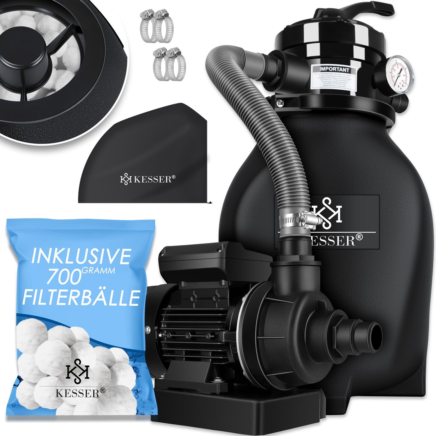 KESSER&reg; Sandfilter Sandfilteranlage + 800g Filterb&auml;lle ersetzen 25kg Filtersand- Poolfilter 10 m&sup3;/h Filteranlage Filterkessel f&uuml;r Pool Schwimmbecken 4-Wege Ventil , einfache Steuerung - Bild 1