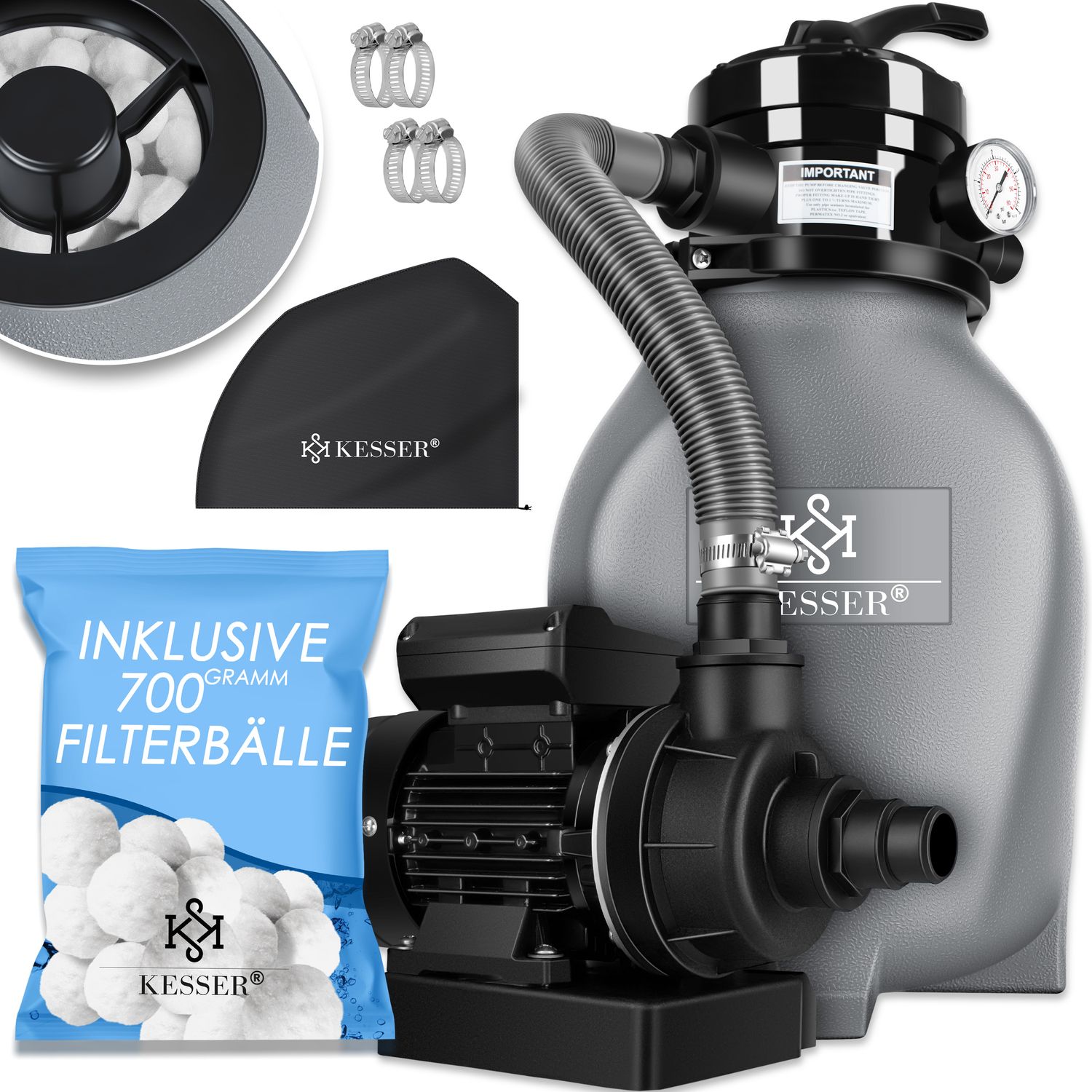 KESSER&reg; Sandfilter Sandfilteranlage + 700g Filterb&auml;lle ersetzen 25kg Filtersand- Poolfilter 10 m&sup3;/h Filteranlage Filterkessel f&uuml;r Pool Schwimmbecken 4-Wege Ventil , einfache Steuerung - Bild 1