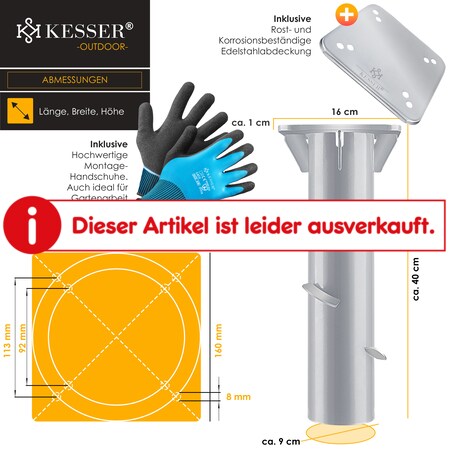 KESSER® Metall Universal Bodenplatte Sonnenschirmständer für Sonnenschirm -  Ampelschirm - Kurbelschirm, Bodenanker, Inkl. Handschuhe