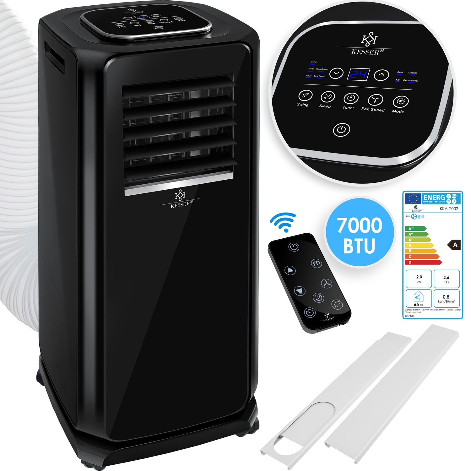 KESSER&reg; &ndash; Klimaanlage Mobiles Klimager&auml;t 4in1 k&uuml;hlen, Luftentfeuchter, l&uuml;ften, Ventilator - 7000 BTU/h (2.000 Watt) - Klima mit Montagematerial, Fernbedienung und 24h Timer, Nachtmodus (EEK: A) - Bild 1