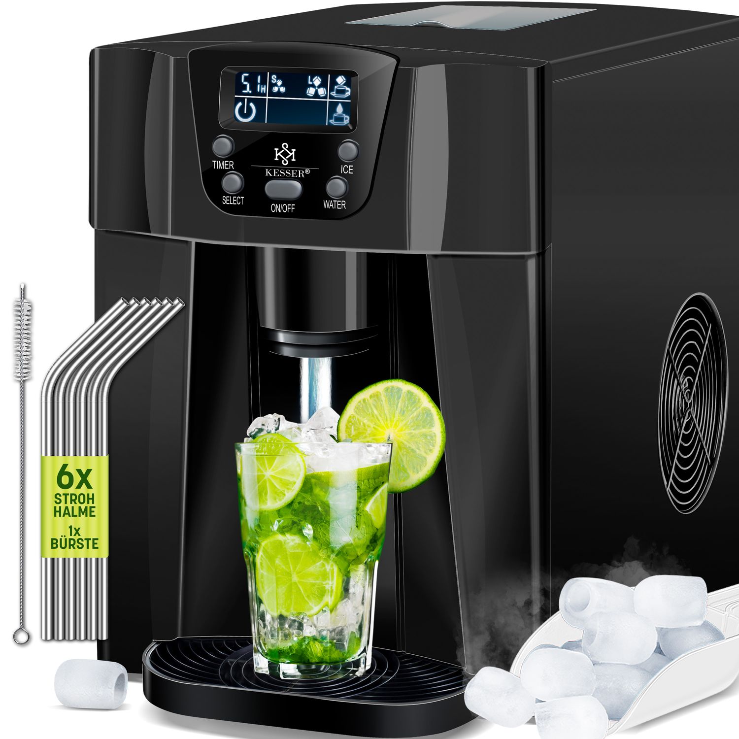 KESSER&reg; Eisw&uuml;rfelbereiter | Eisw&uuml;rfelmaschine Edelstahl | 100W  Ice Maker | 12 kg 24 h | 2 W&uuml;rfelgr&ouml;&szlig;en | Zubereitung in 6 min | 2 Liter Wassertank | Timer | LCD-Display | Wassertank - Bild 1