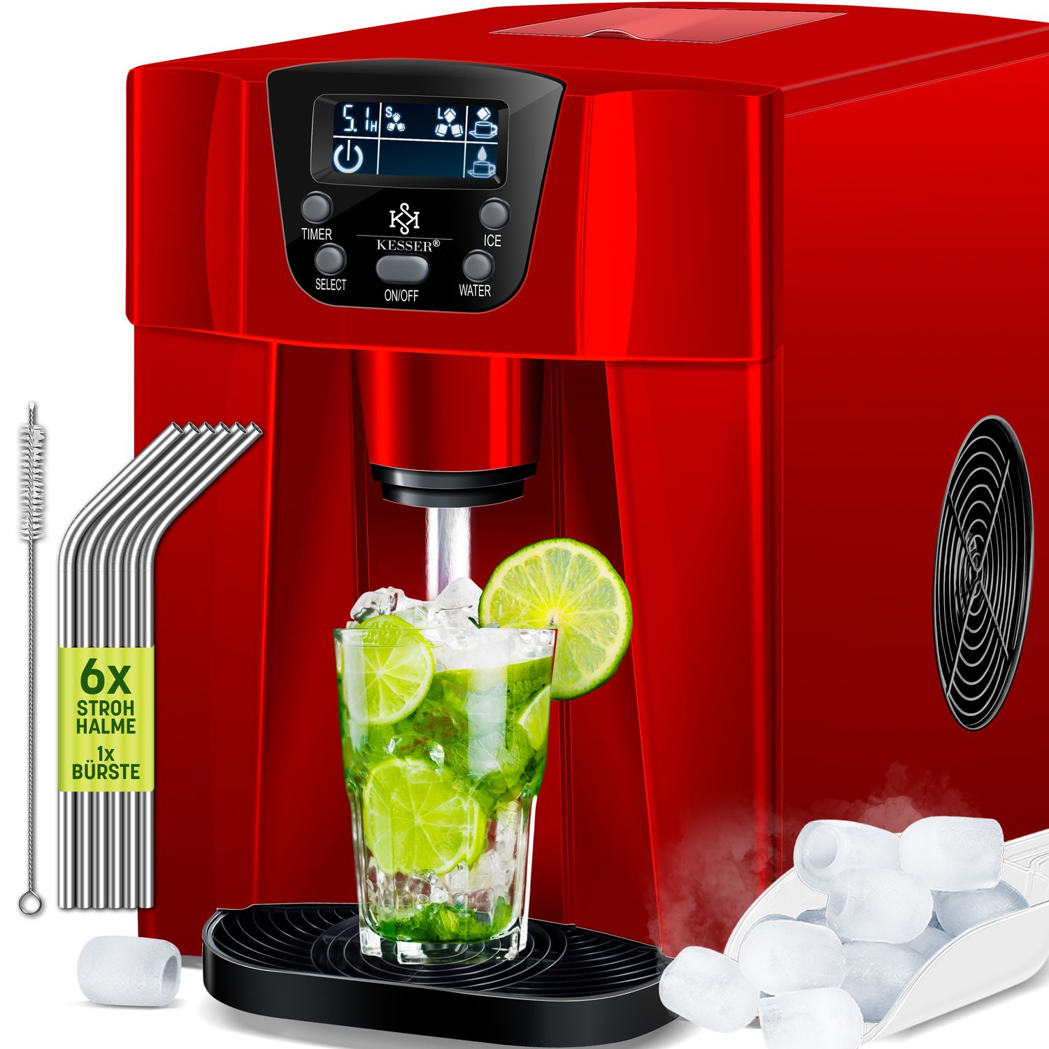 KESSER&reg; Eisw&uuml;rfelbereiter | Eisw&uuml;rfelmaschine Edelstahl | 100W  Ice Maker | 12 kg 24 h | 2 W&uuml;rfelgr&ouml;&szlig;en | Zubereitung in 6 min | 2 Liter Wassertank | Timer | LCD-Display | Wassertank - Bild 1