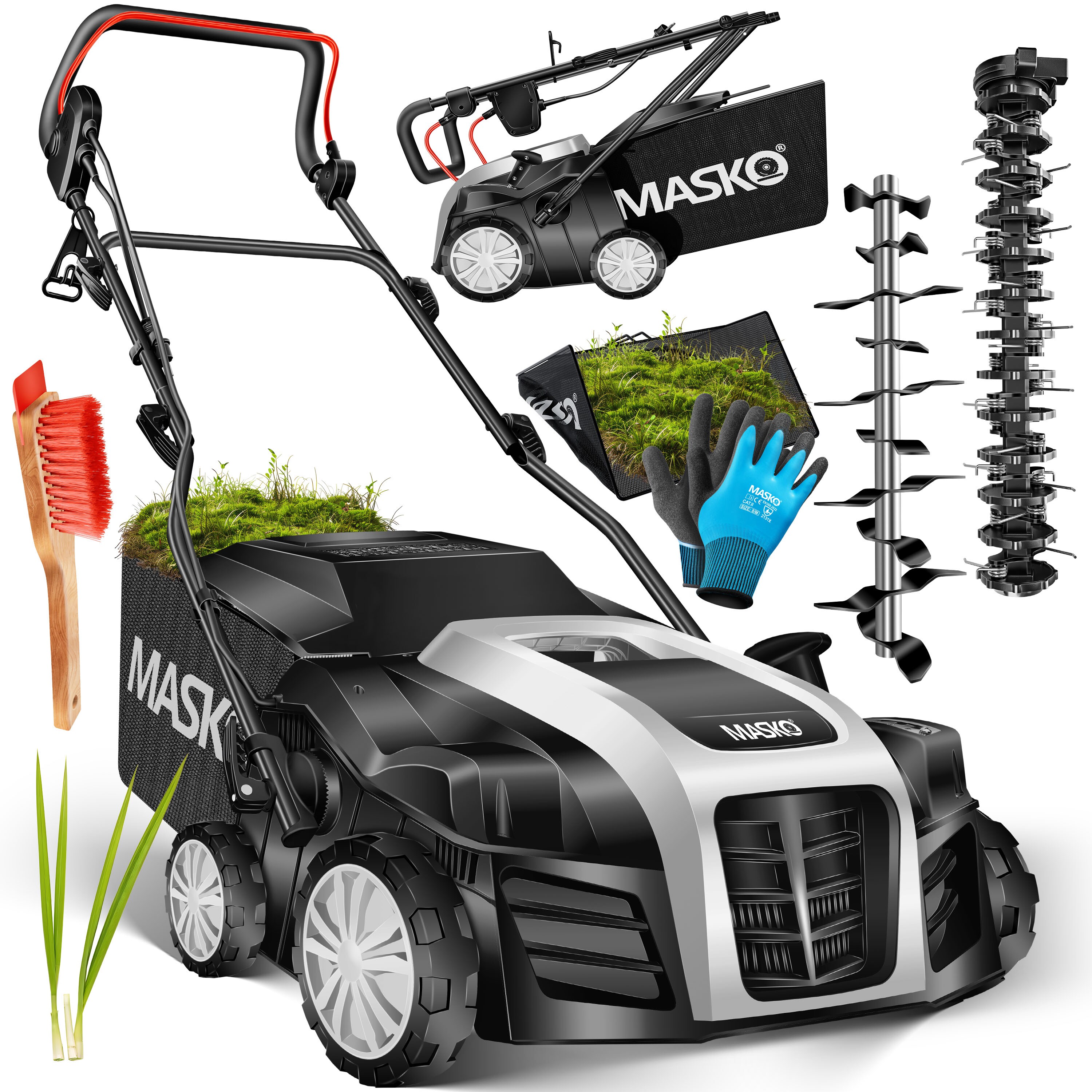 MASKO&reg; - Elektro 2in1 Vertikutierer Rasenl&uuml;fter 1800 Watt 40cm Arbeitsbreite 55L Fangkorb inkl. L&uuml;fterwalze L&uuml;fter Moosentferner, 5-stufige Arbeitstiefe einstellbar , h&ouml;henverstellbarer Holm - Bild 1