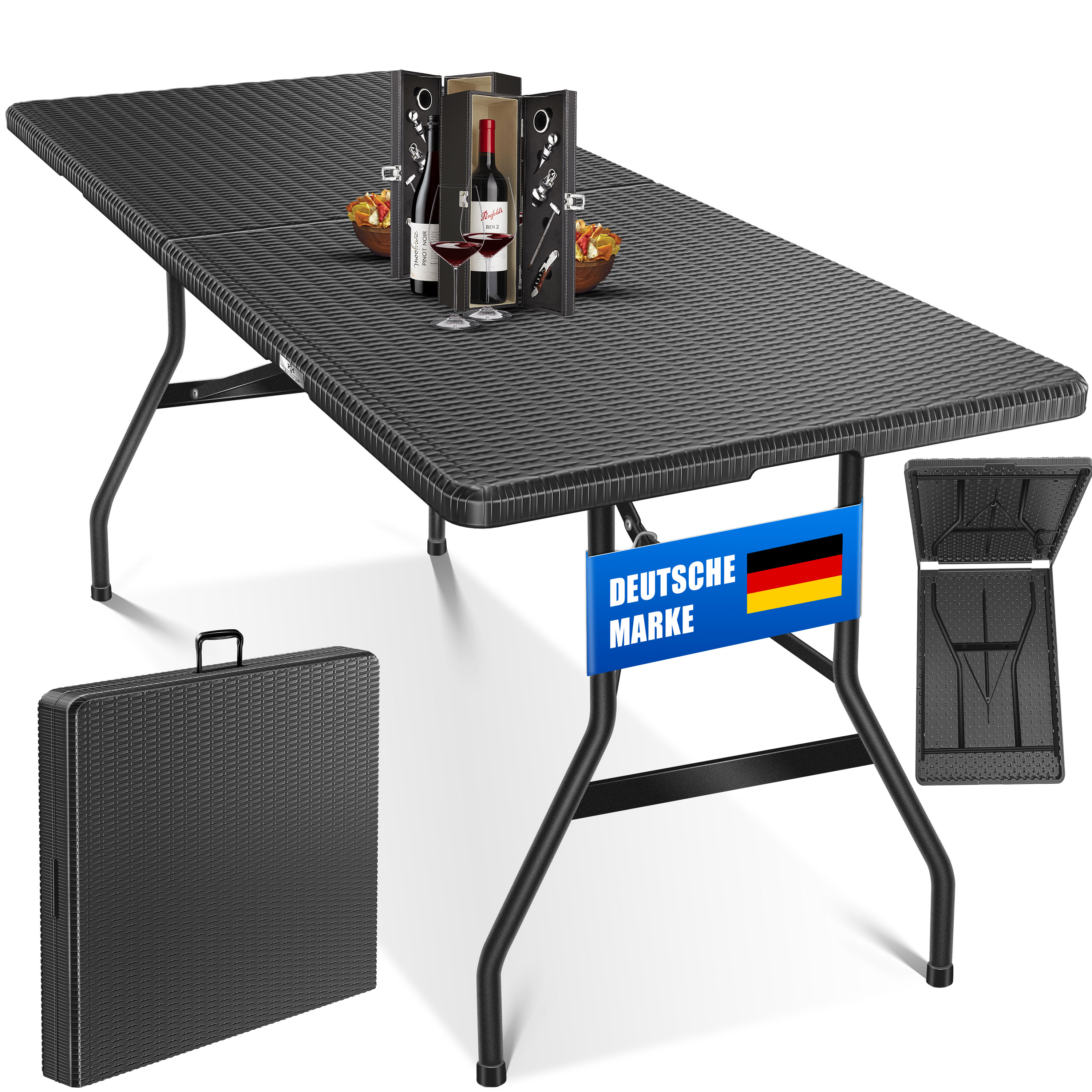 KESSER&reg; Buffettisch Tisch klappbar Kunststoff 183x76 cm Rattan Optik Campingtisch Partytisch Klapptisch Gartentisch f&uuml;r Garten Terrasse und Balkon zusammenklappbar 6 Personen ink. Tragegriff - Bild 1