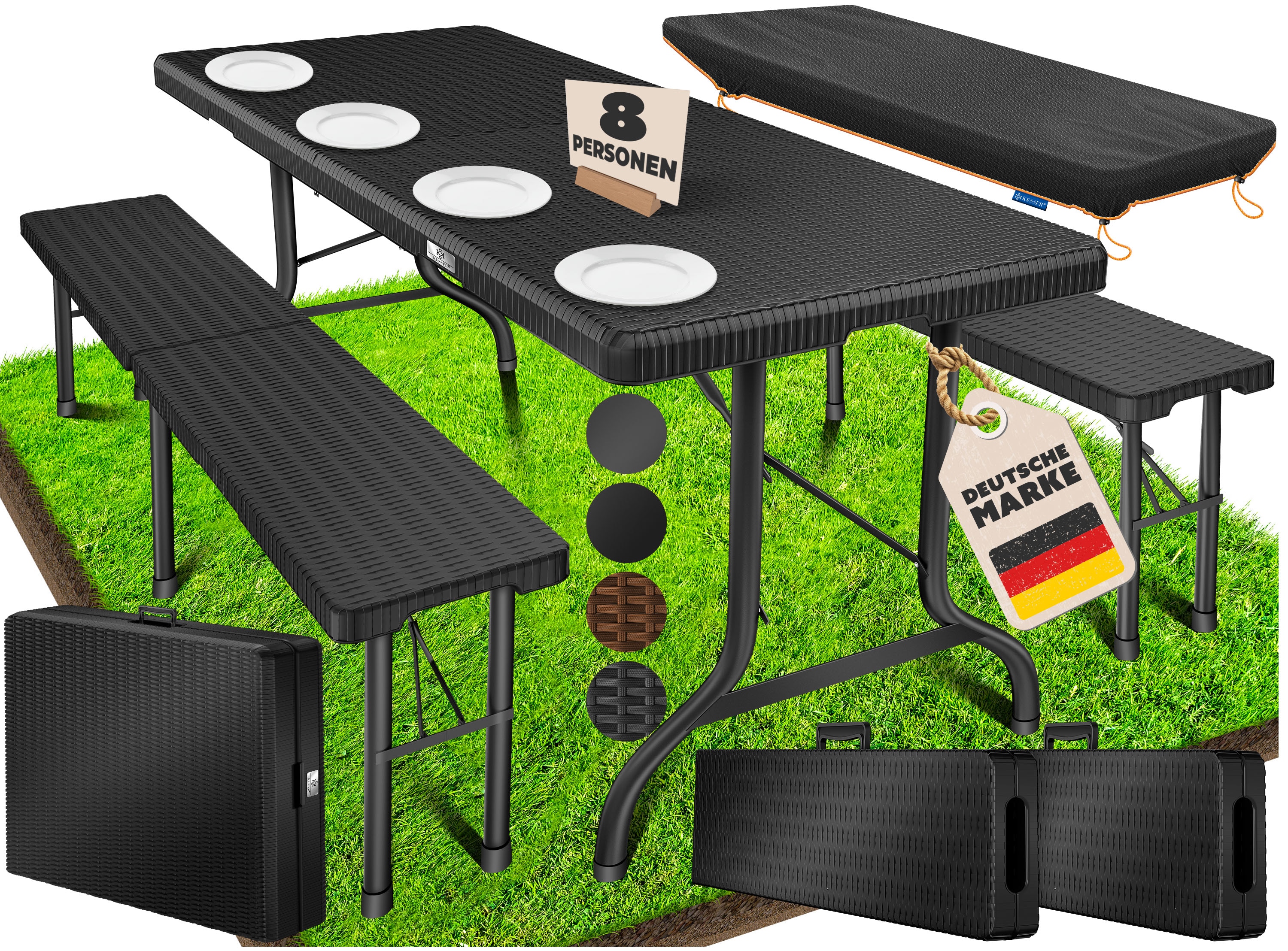 KESSER&reg; Bierzeltgarnitur 3-teilig Set Tisch & 2x Bank | Buffettisch f&uuml;r drinnen & drau&szlig;en Gartengarnitur klappbar 183x76x74cm Kunststoff Klapptisch Gartentisch inkl. Abdeckung & Tragegriffe - Bild 1