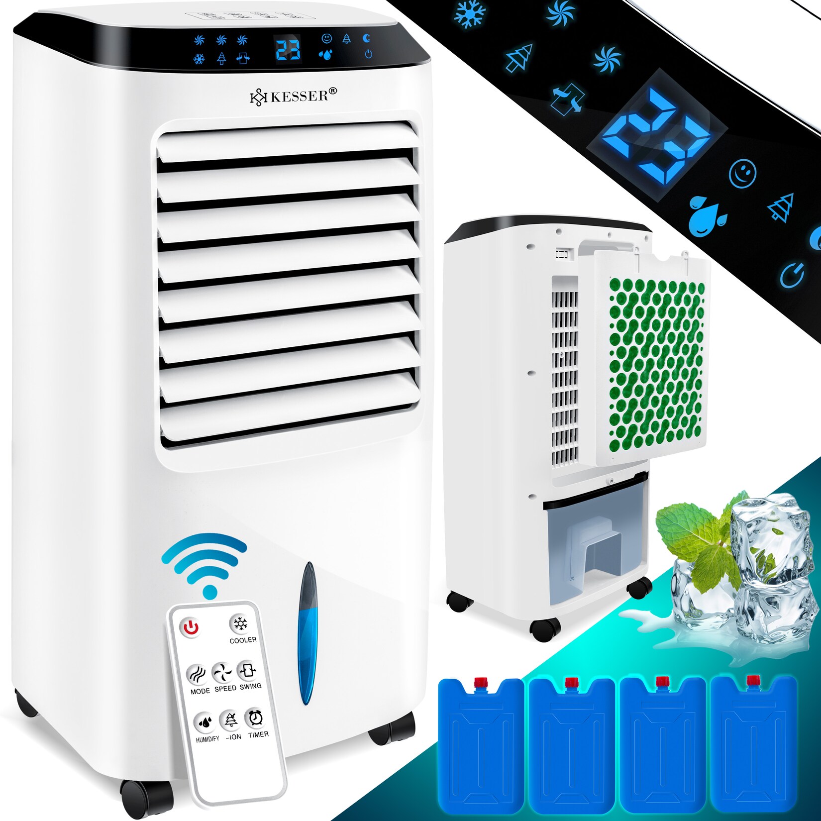 ® 4in1 Mobile Klimaanlage   Fernbedienung   Klimagerät   Ventilator Klimaanlage    Tank   Timer   3 Stufen   Ionisator Luftbefeuchter   Luftkühler