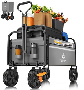 KESSER® Bollerwagen faltbar Handwagen Transportkarre max. 150kg Tragkraft & 360° PVC-Reifen Gerätewagen inkl. 2 Netztaschen, Seitentasche & Abdeckung Transportwagen Gartenanhänger ohne Dach - Bild 1