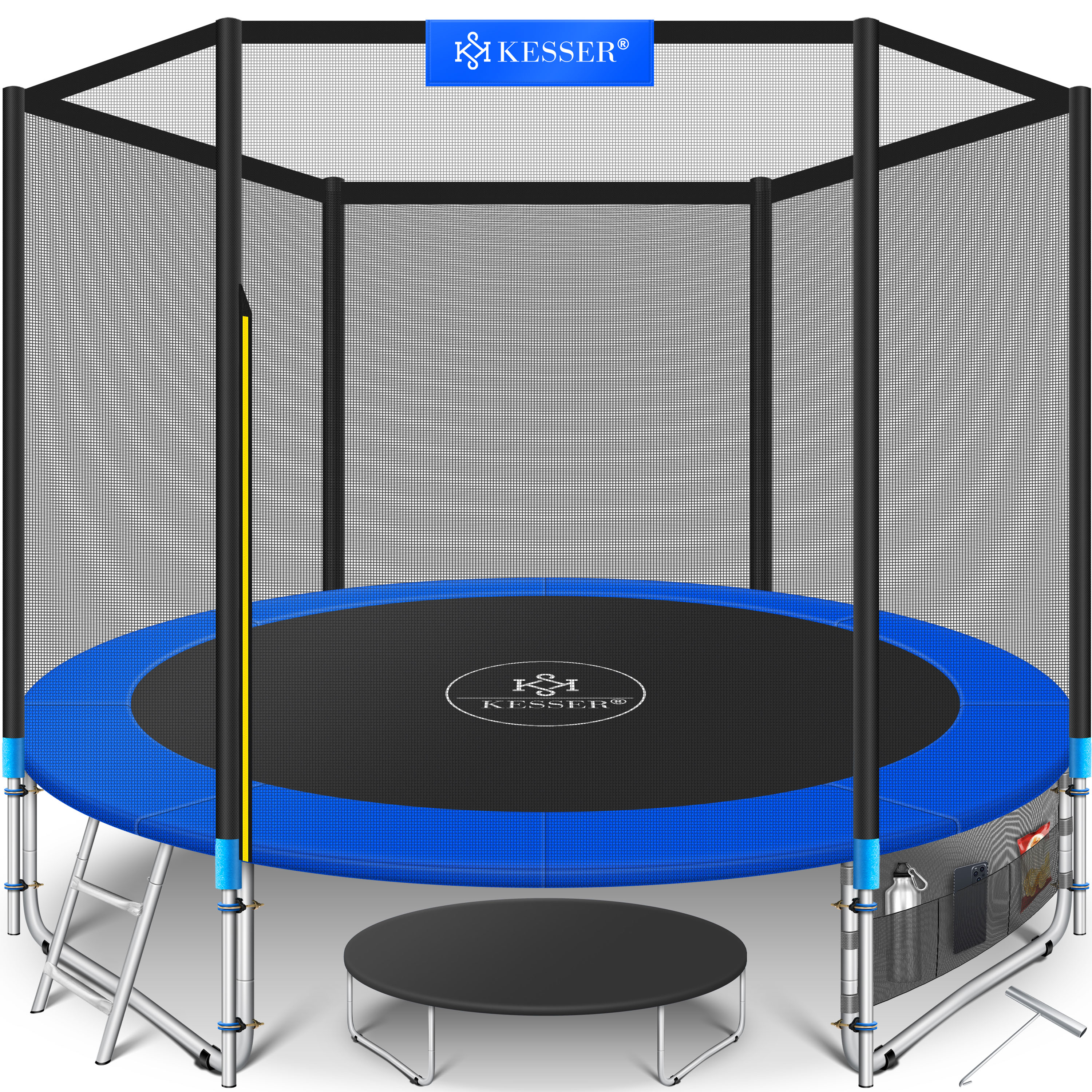 KESSER&reg; - Trampolin  | T&Uuml;V Rheinland GS Zertifiziert | Komplettset mit Sicherheitsnetz, Leiter,  Randabdeckung, Seitentasche & Zubeh&ouml;r | Kindertrampolin Gartentrampolin Belastbarkeit 150 kg - Bild 1
