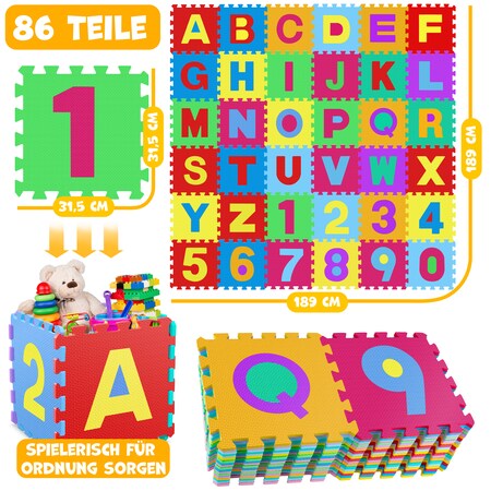KIDIZ® 86 teilige Puzzlematte Kinderspielteppich Spielmatte Spielteppich  Schaumstoffmatte Kinderteppich, Puzzle Zahlen und Buchstaben Schutzmatte  online kaufen bei Netto