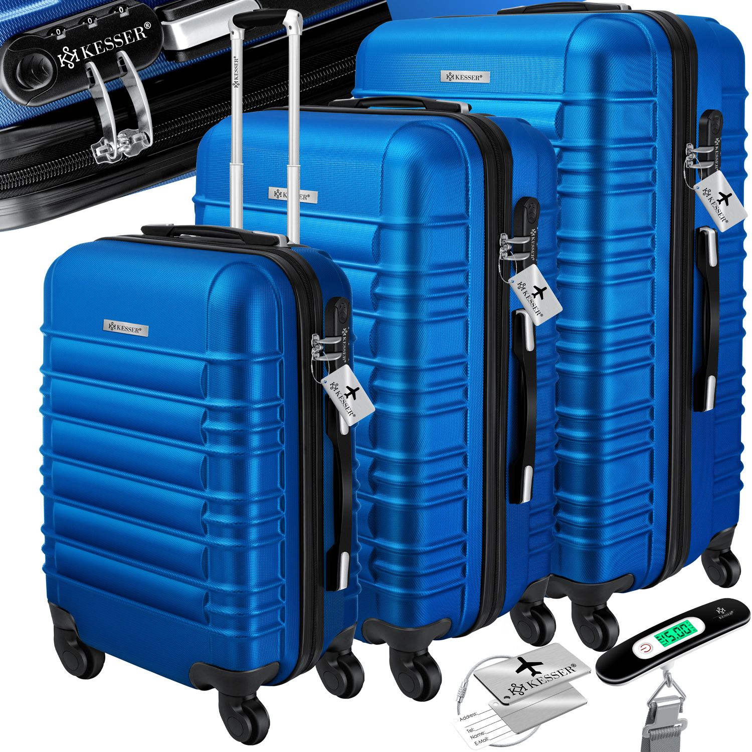 KESSER&reg; 3tlg. Hartschalenkofferset Hartschalenkoffer Reisekoffer Set Reisekofferset Trolley Koffer Inkl. Kofferwaage + Gep&auml;ckanh&auml;nger Rollkoffer Schloss 4 Rollen ABS-Hartschale Teleskopgriff M-L-XL - Bild 1
