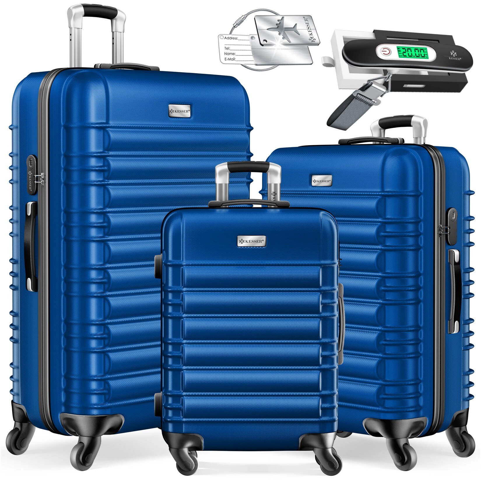 KESSER® 3tlg. Hartschalenkofferset Hartschalenkoffer Reisekoffer Set Reisekofferset Trolley Koffer Inkl. Kofferwaage + Gepäckanhänger Rollkoffer Schloss 4 Rollen ABS-Hartschale Teleskopgriff M-L-XL