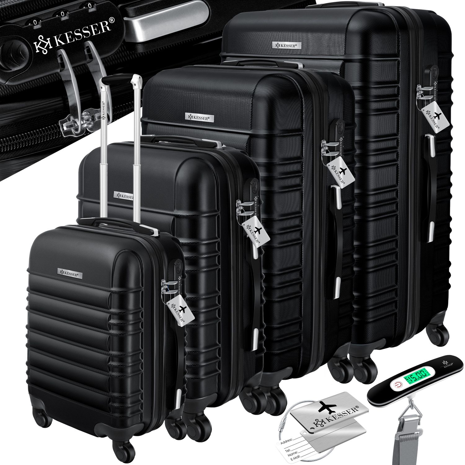 KESSER&reg; 4tlg. Hartschalenkofferset Hartschalenkoffer Reisekoffer Set Reisekofferset Trolley Koffer Inkl. Kofferwaage + Gep&auml;ckanh&auml;nger Rollkoffer Schloss 4 Rollen ABS-Hartschale Teleskopgriff S-M-L-XL - Bild 1