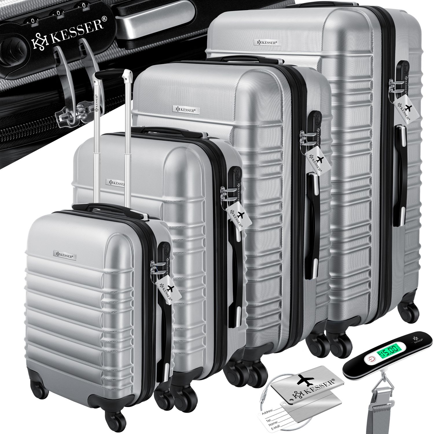 KESSER&reg; 4tlg. Hartschalenkofferset Hartschalenkoffer Reisekoffer Set Reisekofferset Trolley Koffer Inkl. Kofferwaage + Gep&auml;ckanh&auml;nger Rollkoffer Schloss 4 Rollen ABS-Hartschale Teleskopgriff S-M-L-XL - Bild 1