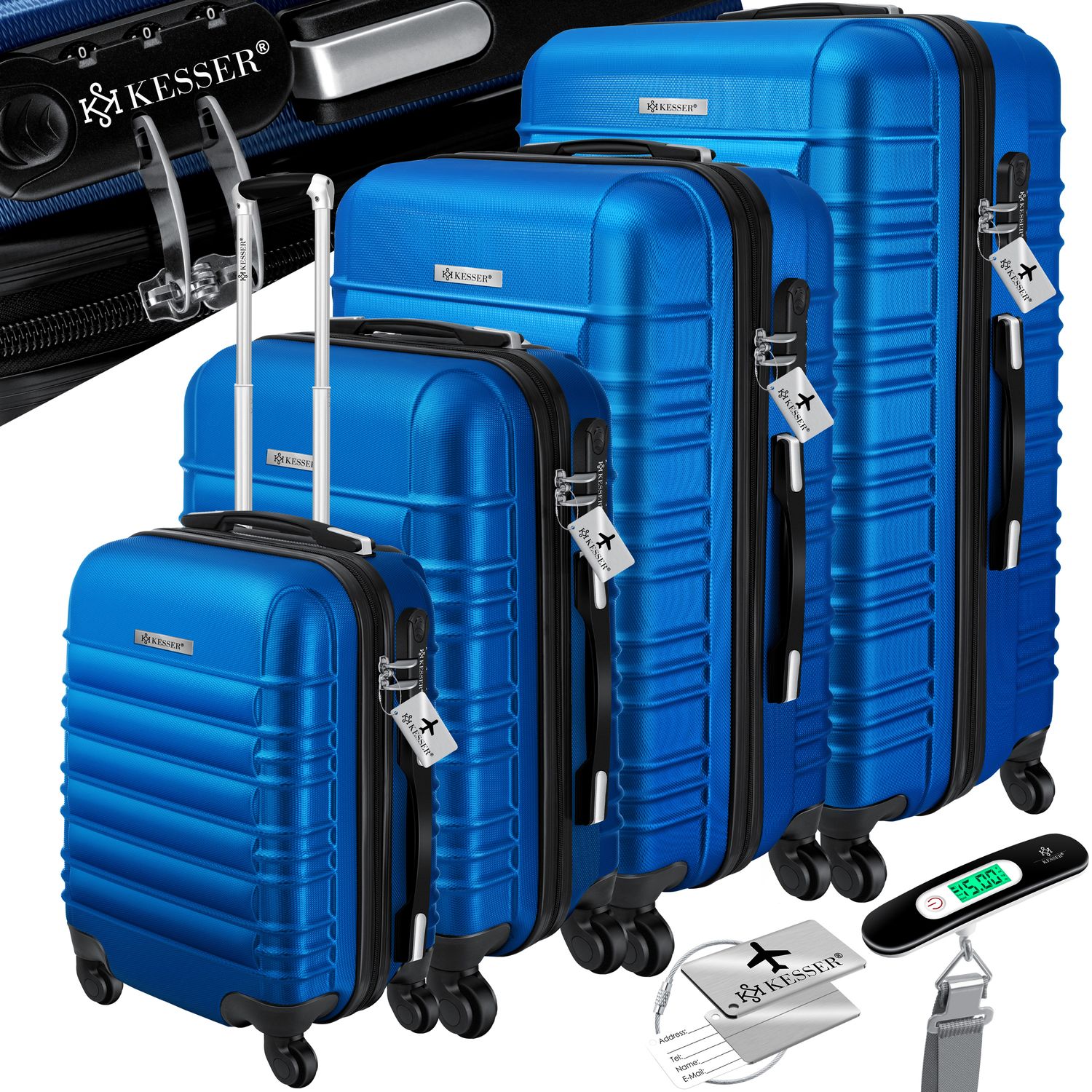 KESSER&reg; 4tlg. Hartschalenkofferset Hartschalenkoffer Reisekoffer Set Reisekofferset Trolley Koffer Inkl. Kofferwaage + Gep&auml;ckanh&auml;nger Rollkoffer Schloss 4 Rollen ABS-Hartschale Teleskopgriff S-M-L-XL - Bild 1
