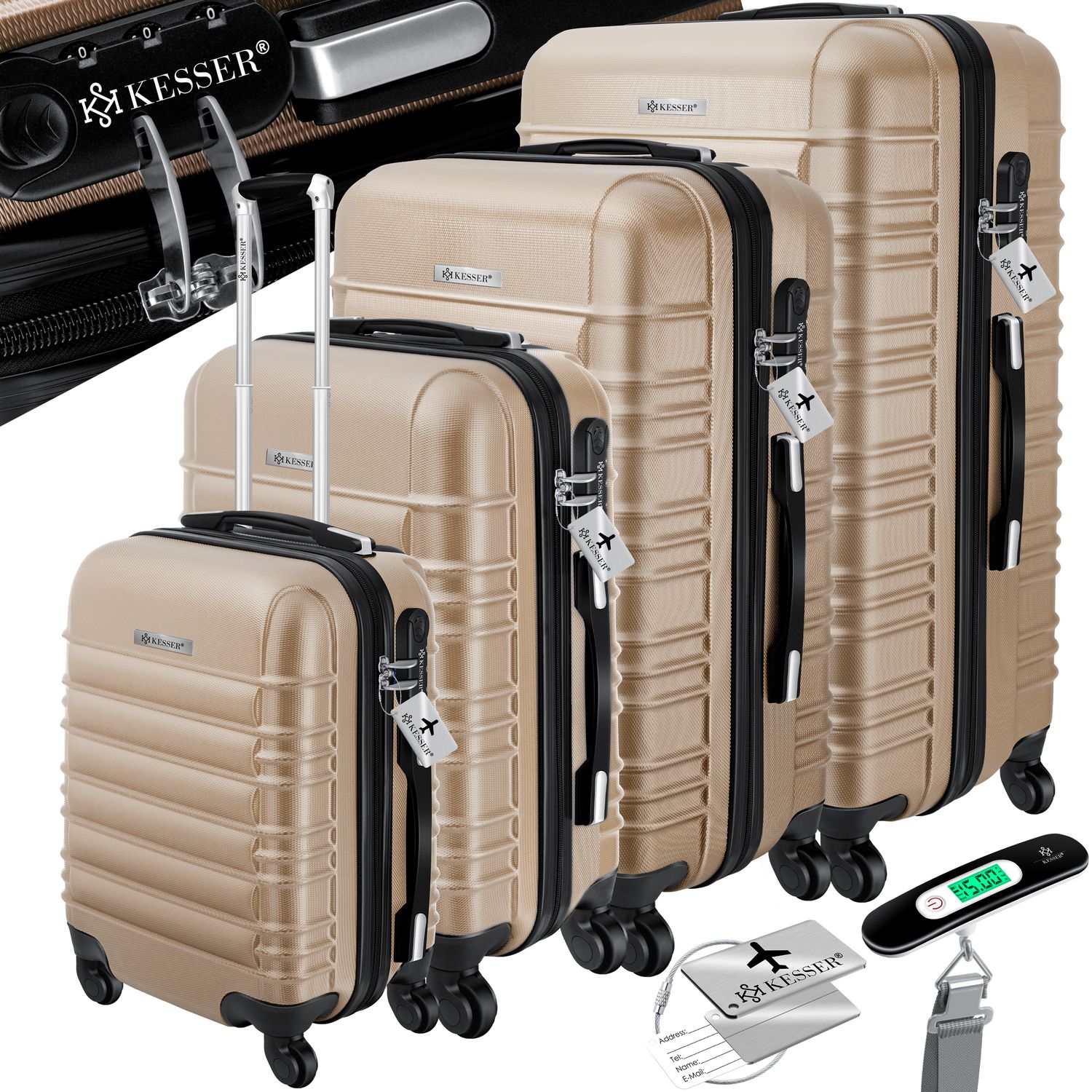 KESSER&reg; 4tlg. Hartschalenkofferset Hartschalenkoffer Reisekoffer Set Reisekofferset Trolley Koffer Inkl. Kofferwaage + Gep&auml;ckanh&auml;nger Rollkoffer Schloss 4 Rollen ABS-Hartschale Teleskopgriff S-M-L-XL - Bild 1